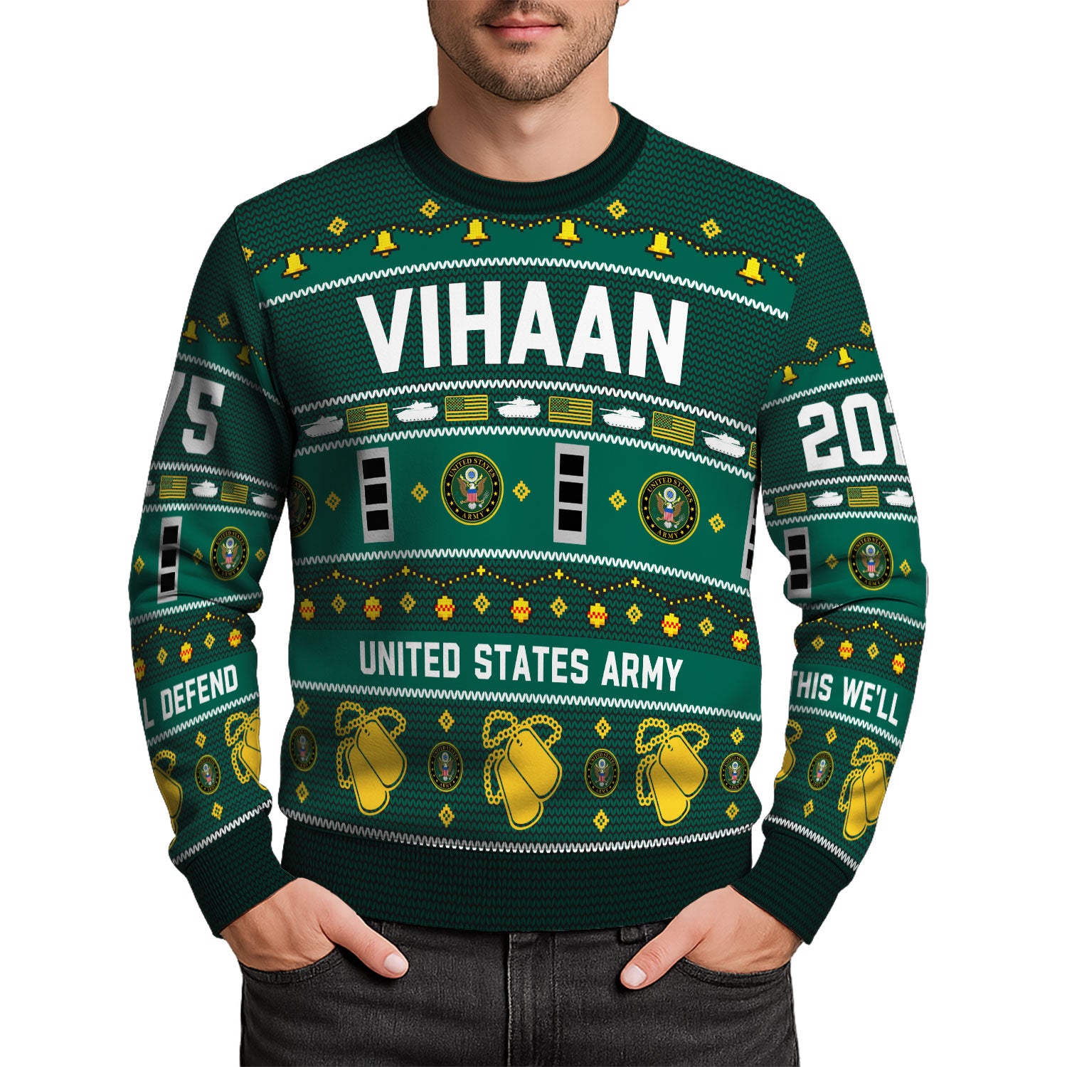 Custom Ranks And Text US Army Ugly Christmas Sweater for Women Men KAUST03