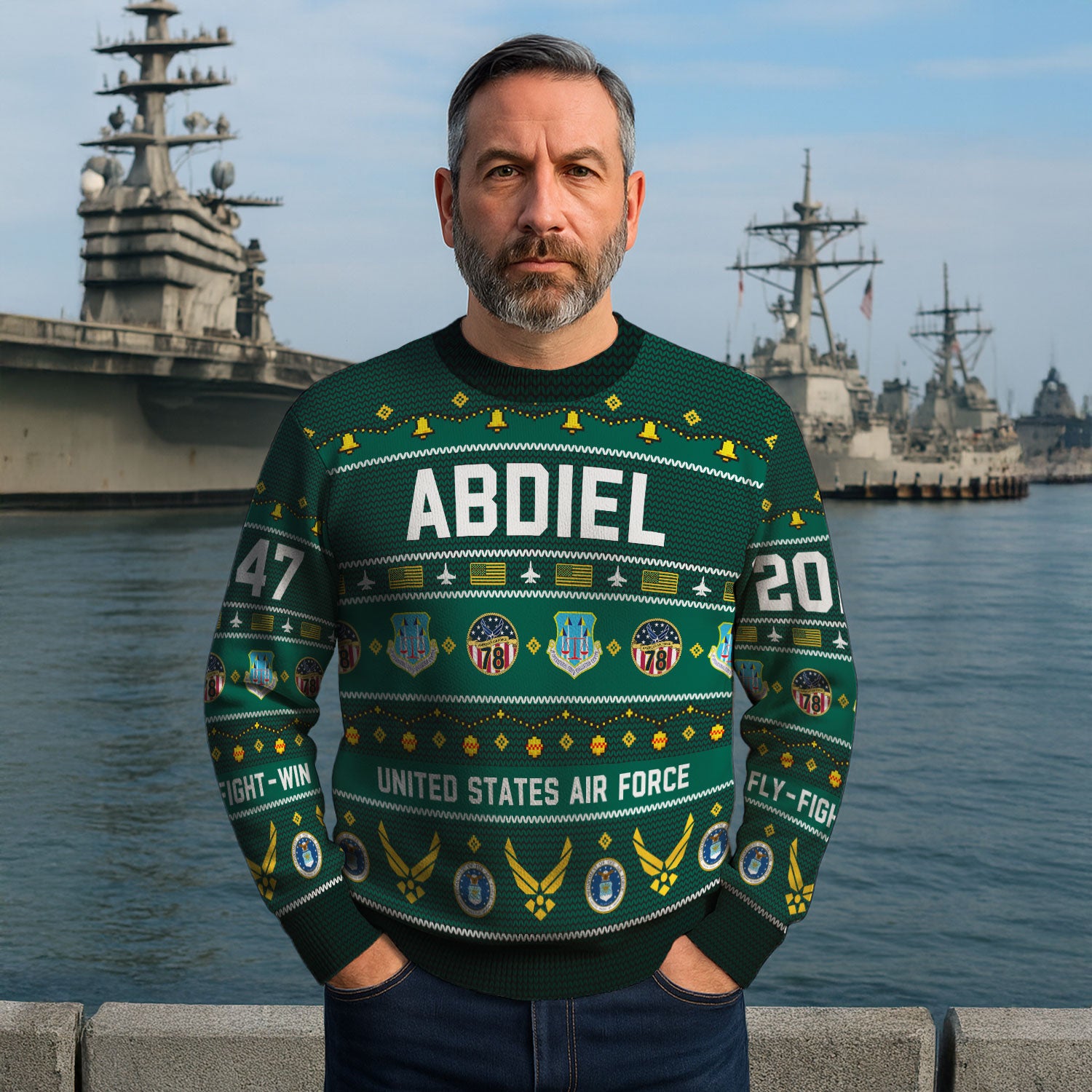 Custom Ranks And Text US Air Force Ugly Christmas Sweater for Women Men KAUST03