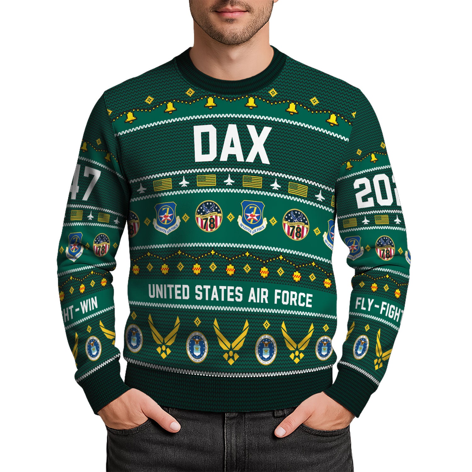 Custom Ranks And Text US Air Force Ugly Christmas Sweater for Women Men KAUST03