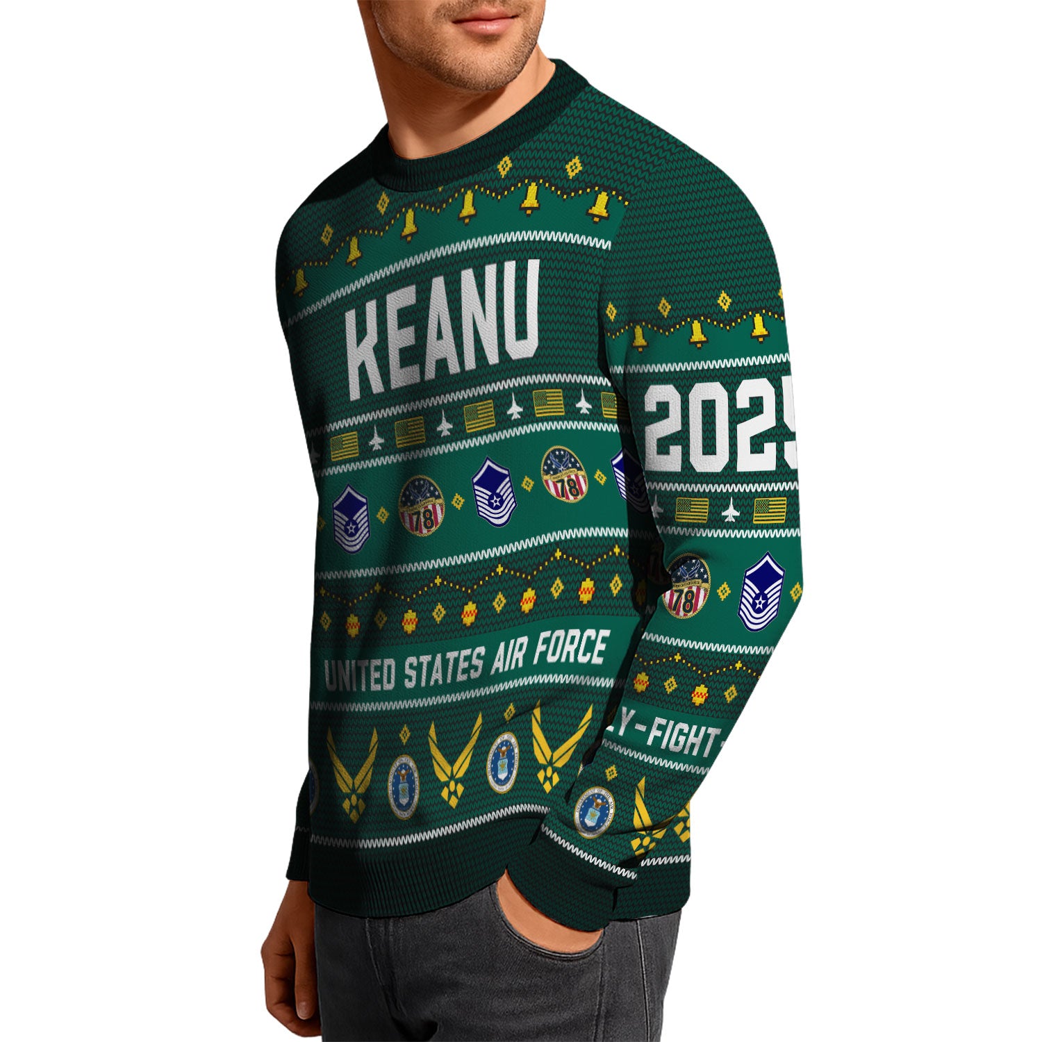 Custom Ranks And Text US Air Force Ugly Christmas Sweater for Women Men KAUST03