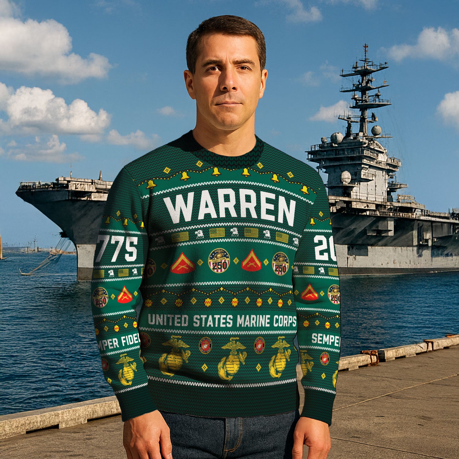 Custom Ranks And Text USMC Ugly Christmas Sweater for Women Men KAUST03