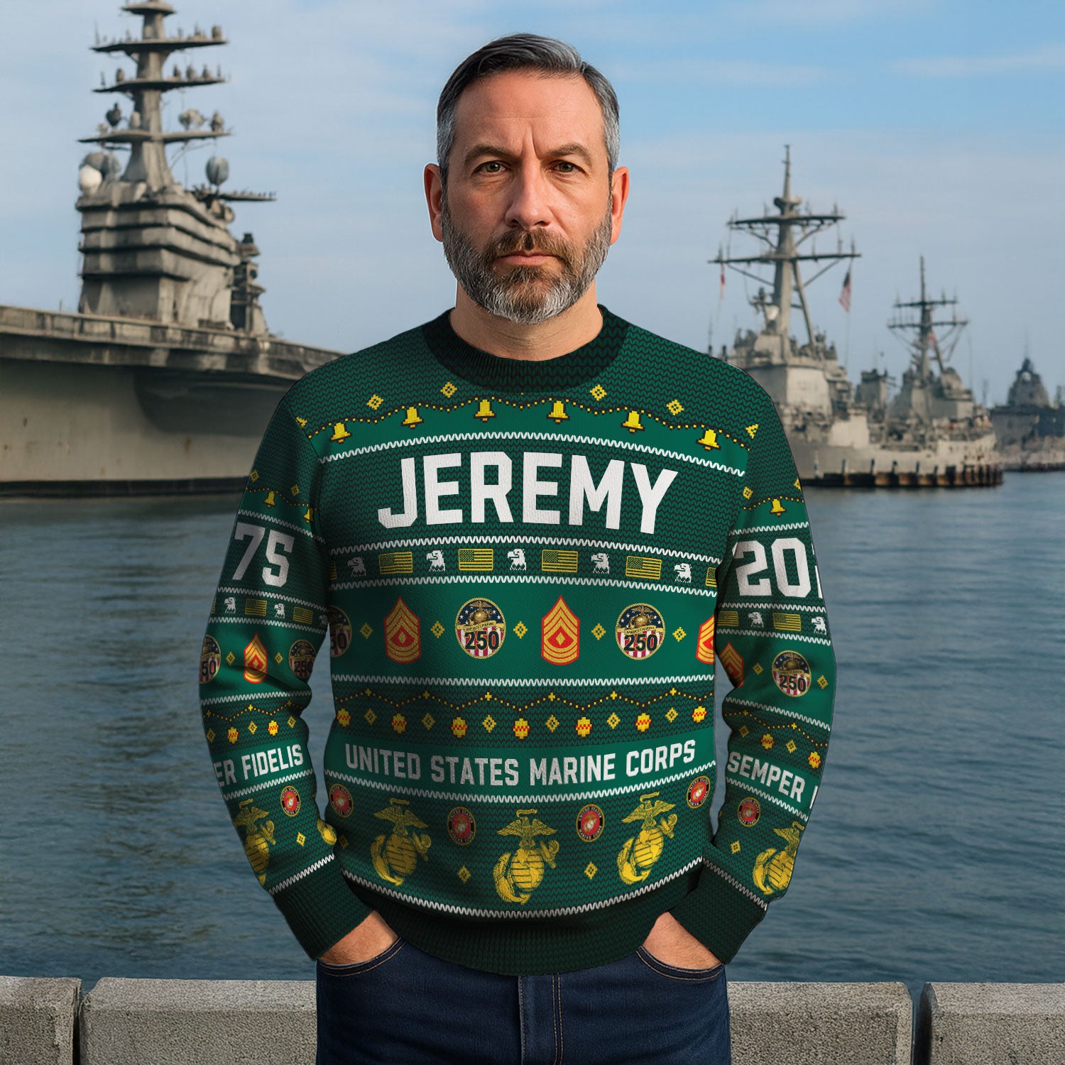 Custom Ranks And Text USMC Ugly Christmas Sweater for Women Men KAUST03