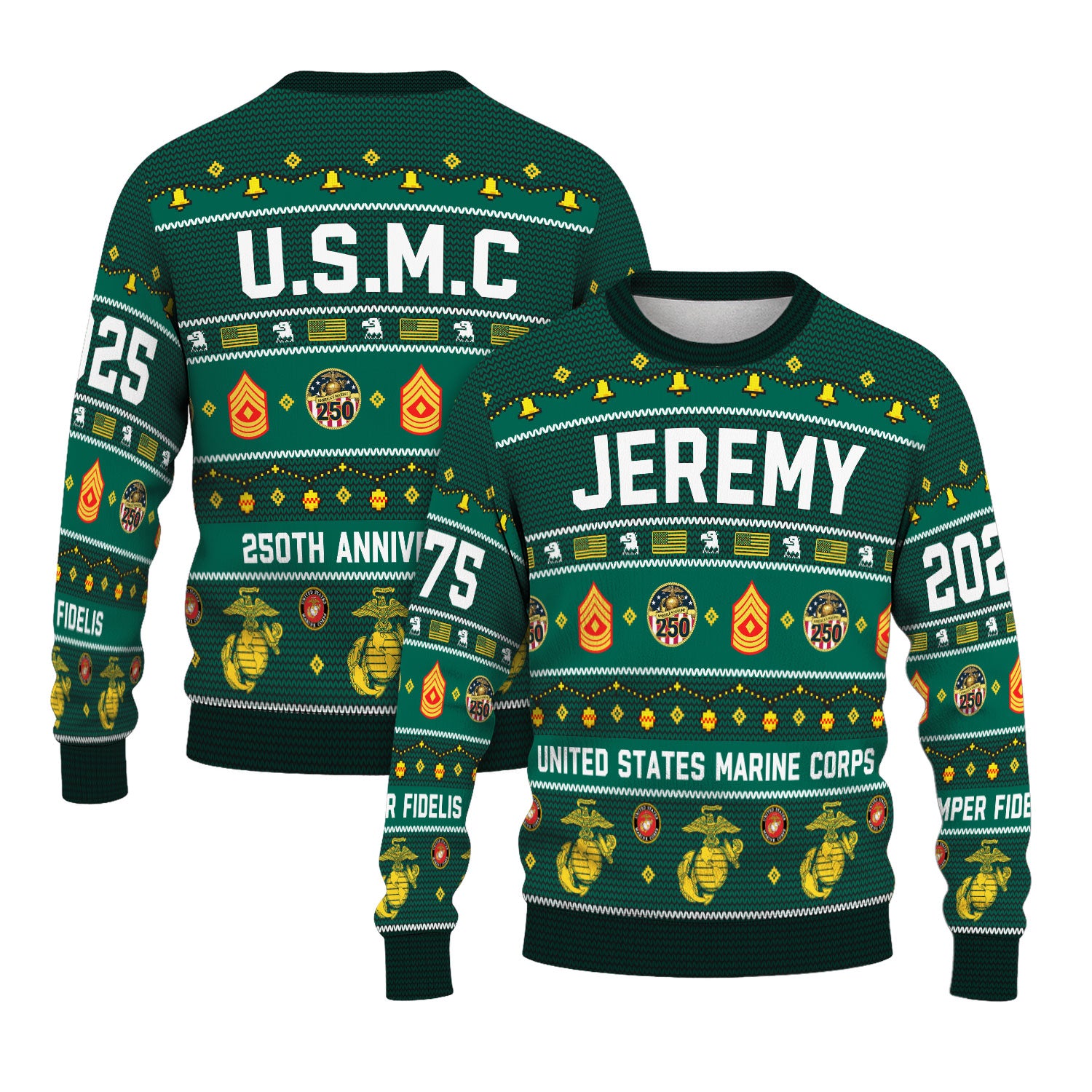 Custom Ranks And Text USMC Ugly Christmas Sweater for Women Men KAUST03