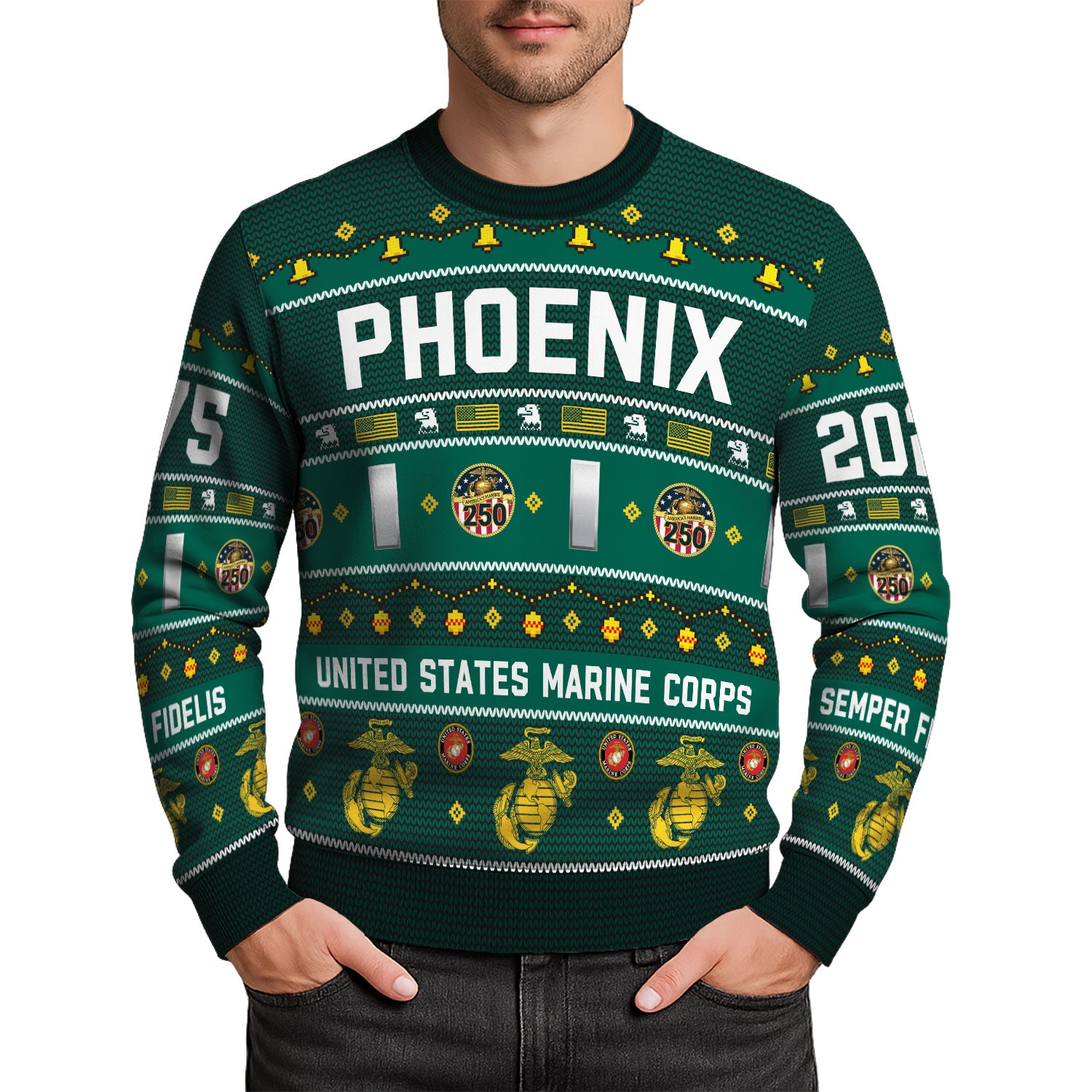 Custom Ranks And Text USMC Ugly Christmas Sweater for Women Men KAUST03