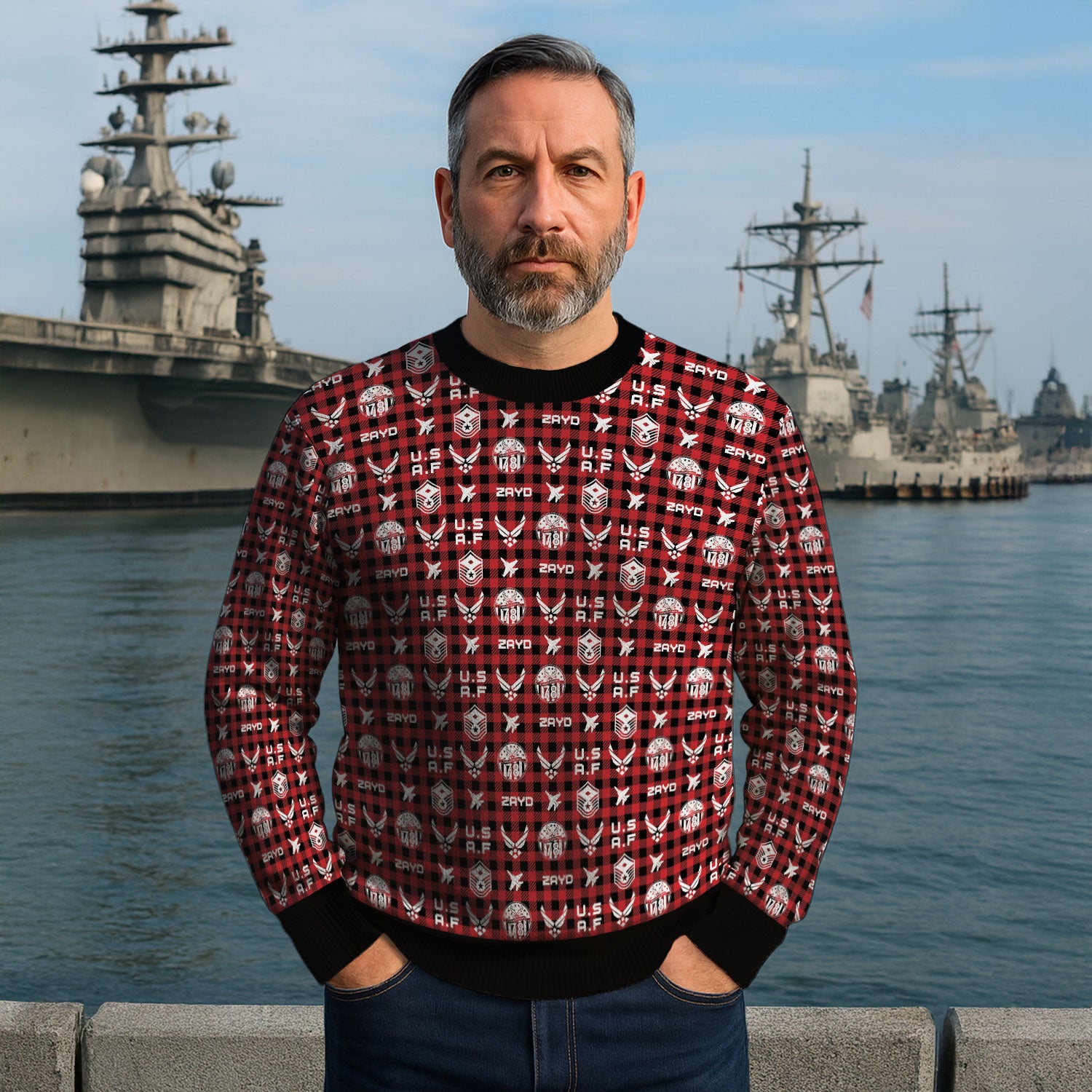 Custom Ranks And Text US Air Force Ugly Christmas Sweater for Women Men KAUST04