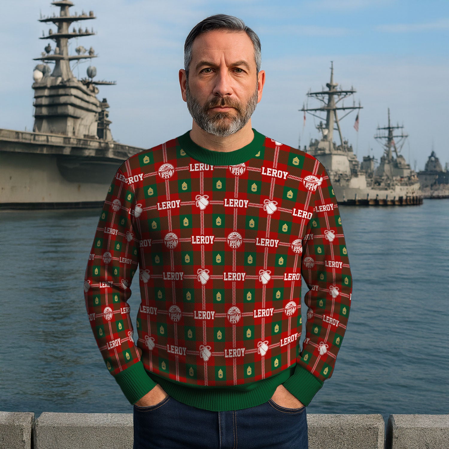 Custom Ranks And Text US Army Ugly Christmas Sweater for Women Men KAUST05