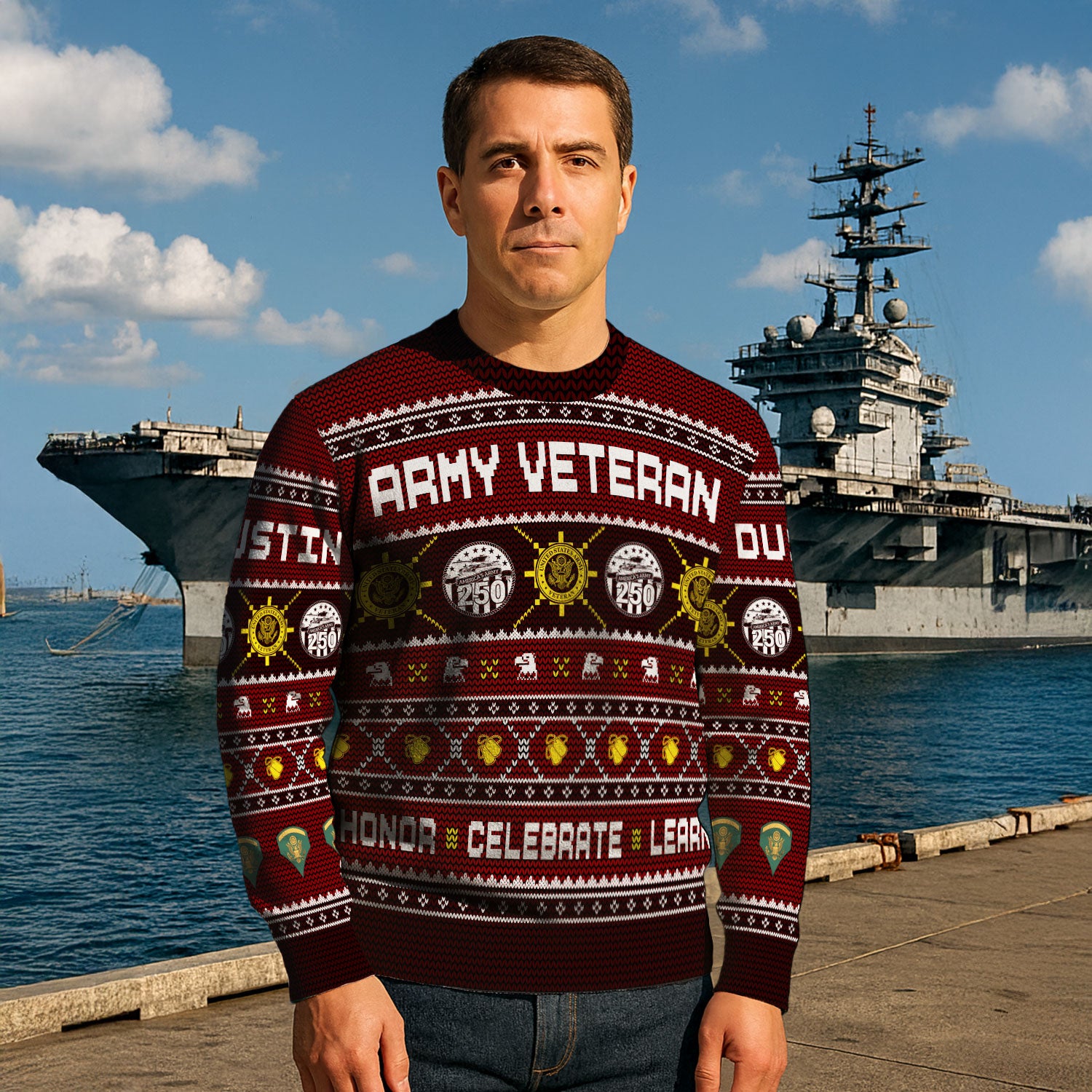 Custom Ranks And Text US Army Ugly Christmas Sweater for Women Men KAUST06