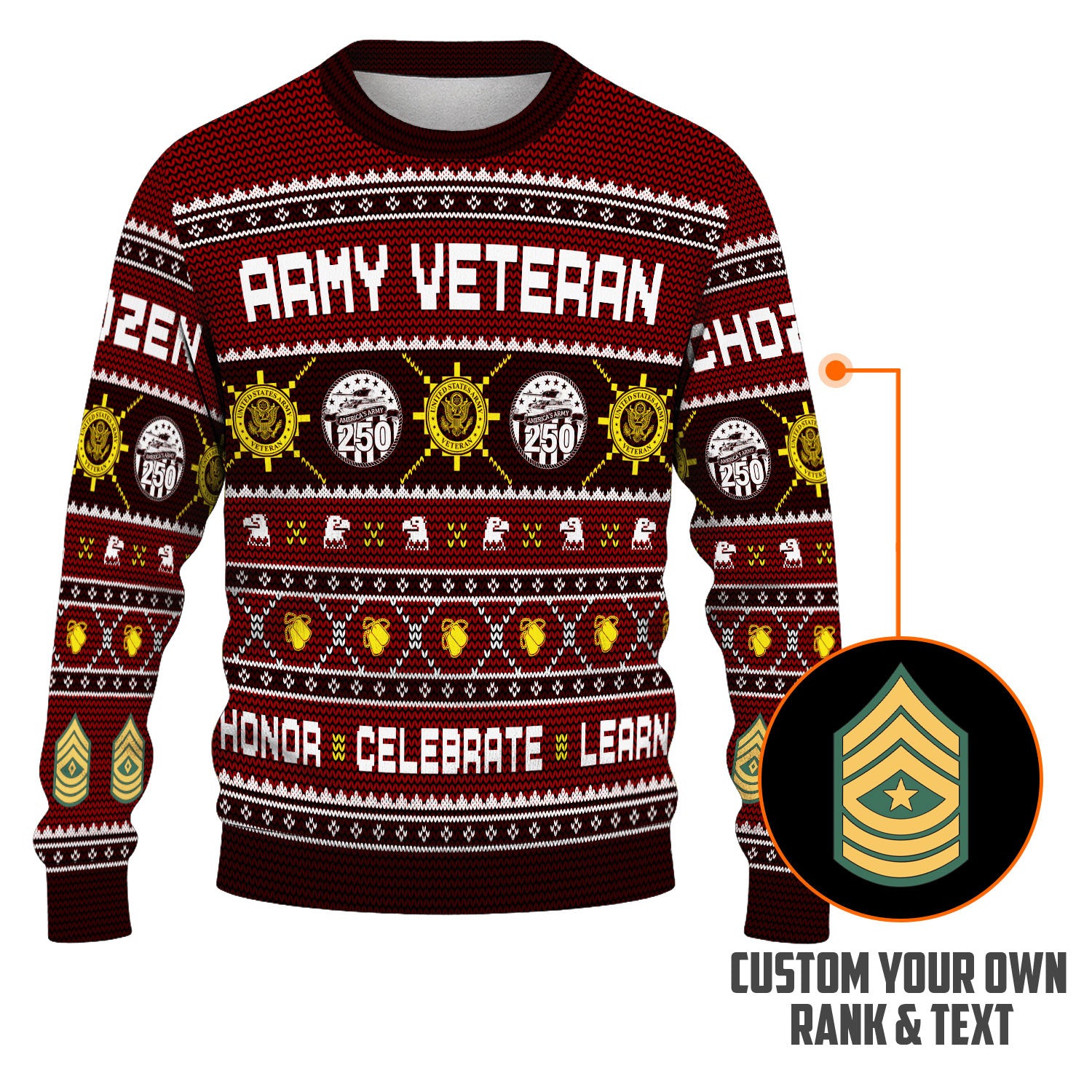 Custom Ranks And Text US Army Ugly Christmas Sweater for Women Men KAUST06