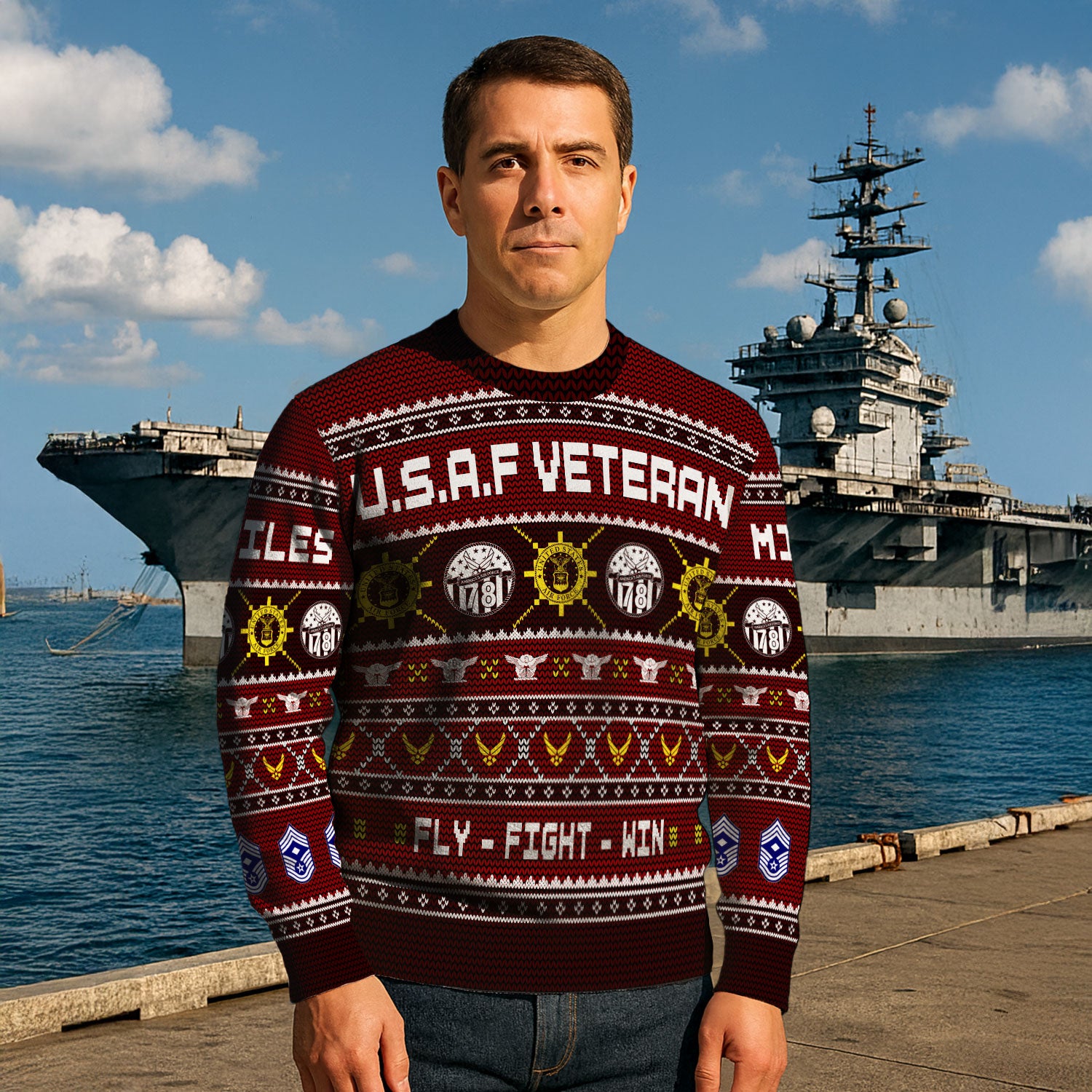 Custom Ranks And Text US Air Force Ugly Christmas Sweater for Women Men KAUST06