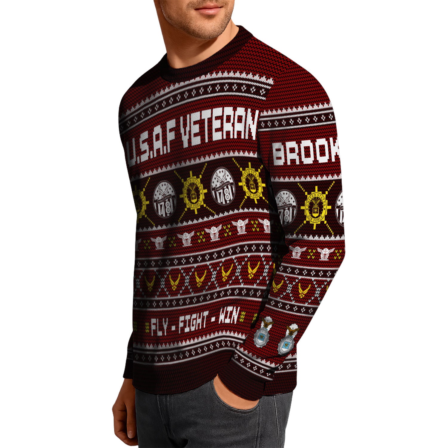 Custom Ranks And Text US Air Force Ugly Christmas Sweater for Women Men KAUST06