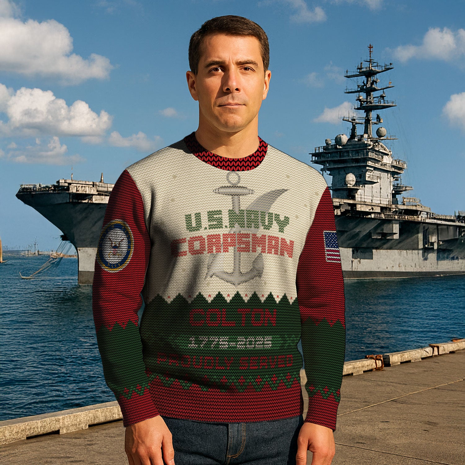 Custom Ranks And Text US Navy Ugly Christmas Sweater for Women Men KAUST07