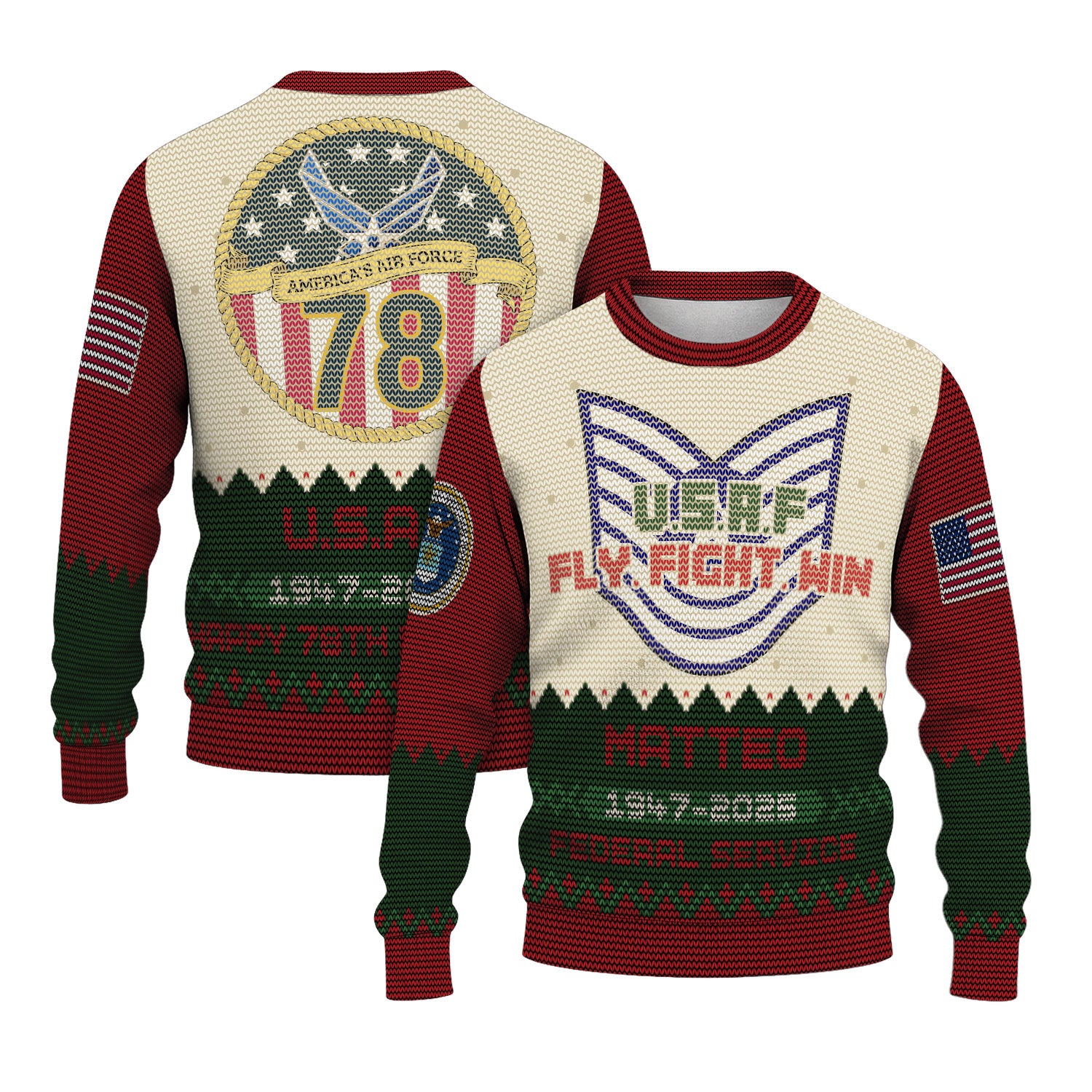 Custom Ranks And Text US Air Force Ugly Christmas Sweater for Women Men KAUST07