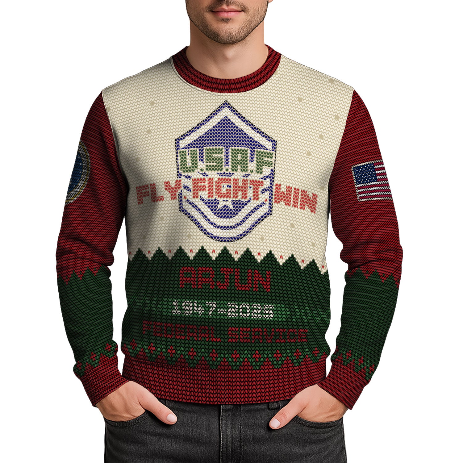 Custom Ranks And Text US Air Force Ugly Christmas Sweater for Women Men KAUST07