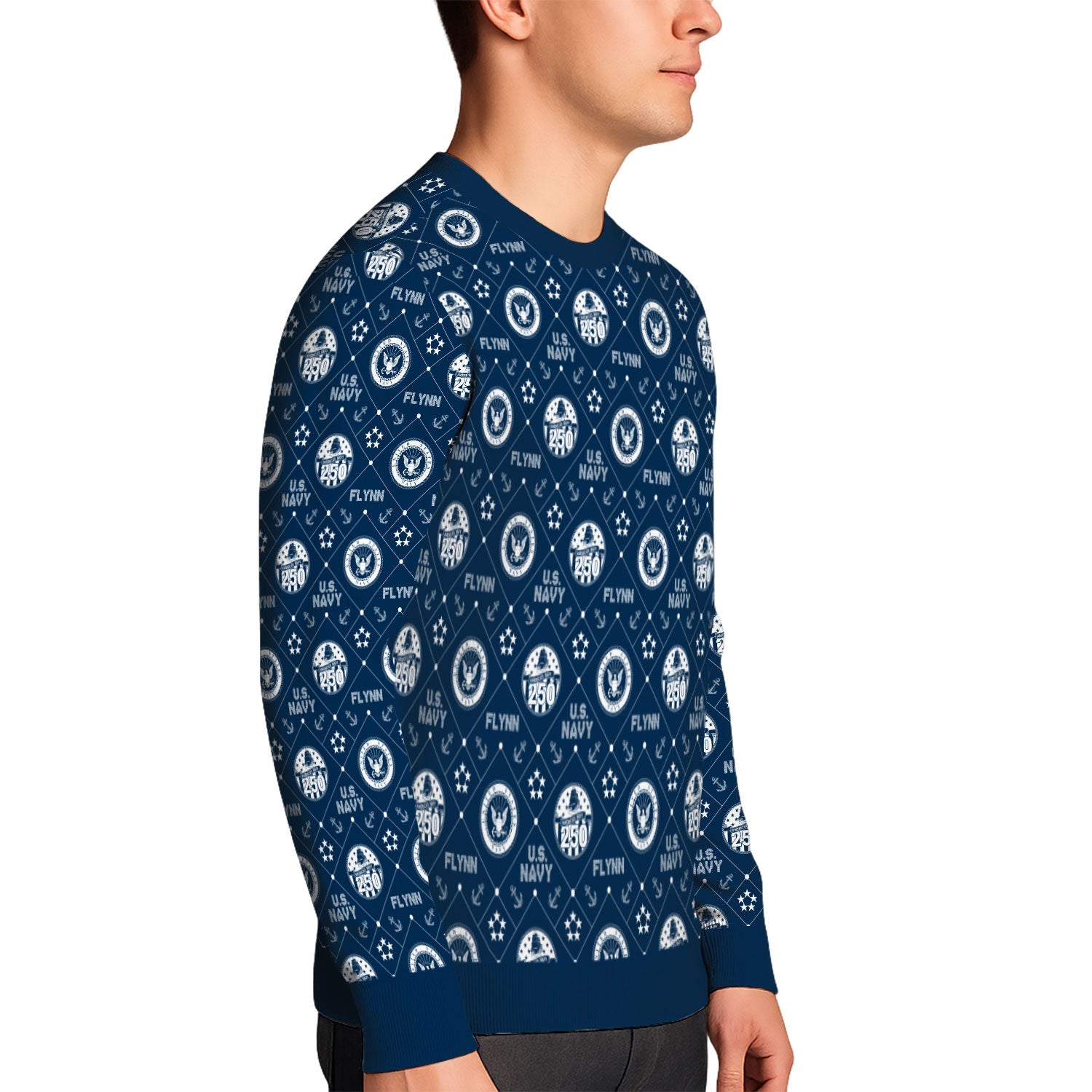 Personalized US Navy Christmas Ugly Sweater KAUST09