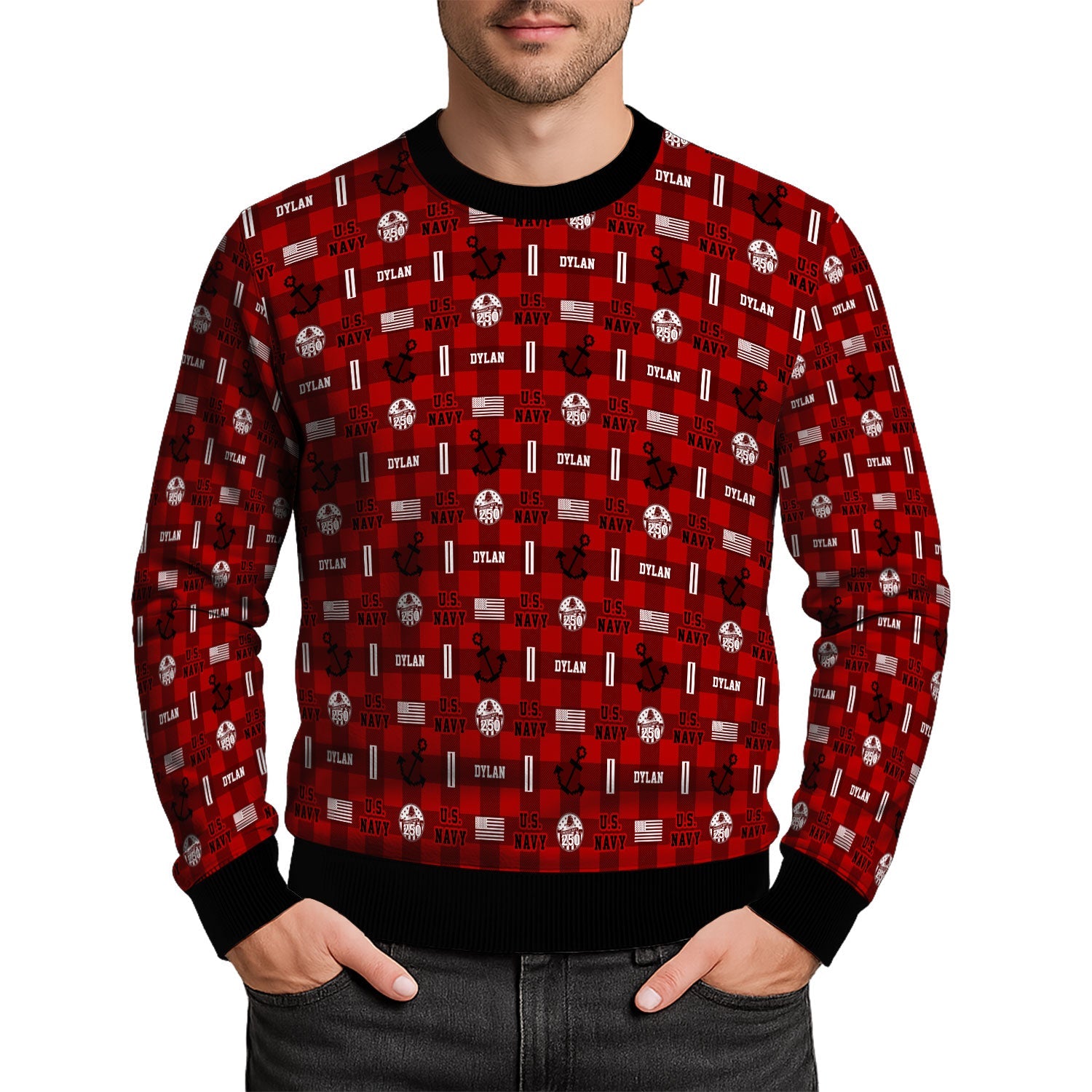 Personalized US Navy Christmas Ugly Sweater KAUST12