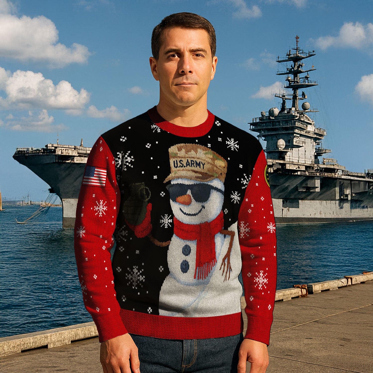US Army Snowman Ugly Christmas Sweater