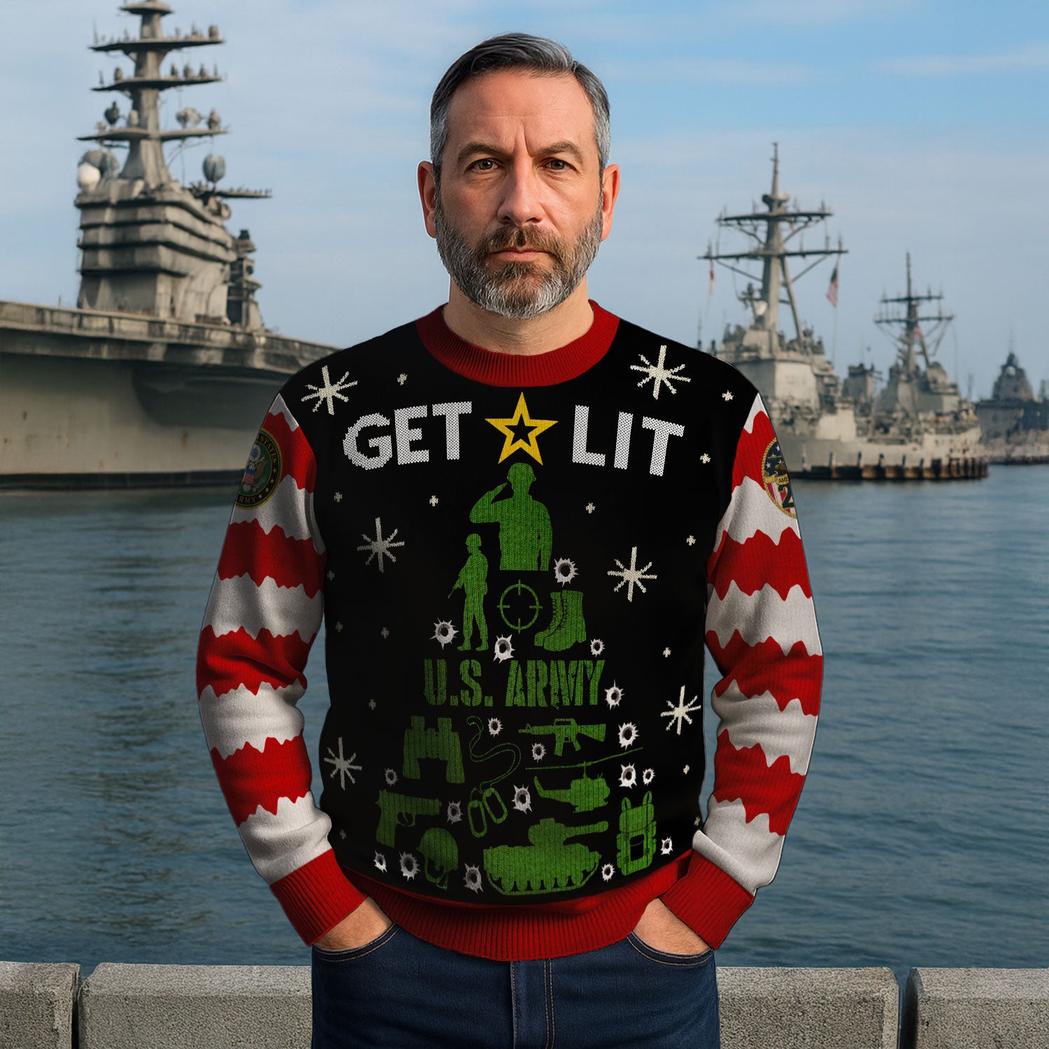 US Army Let It Xmas Tree Ugly Christmas Sweater