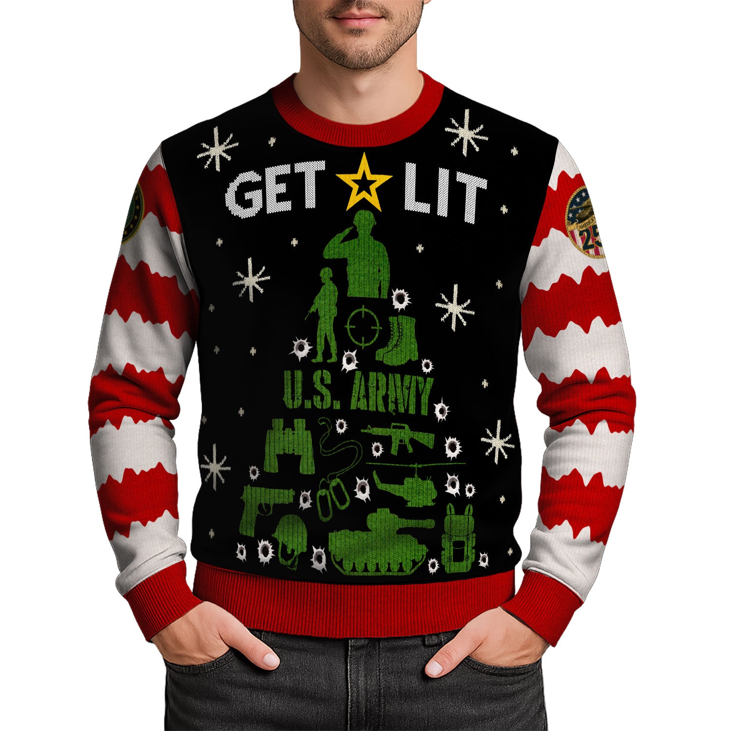 US Army Let It Xmas Tree Ugly Christmas Sweater