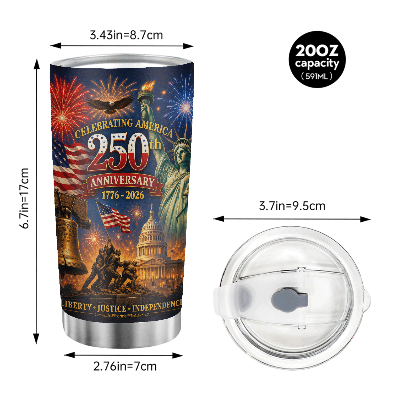 Celebrating America 250th Anniversary 1776-2026 20oz Tumbler
