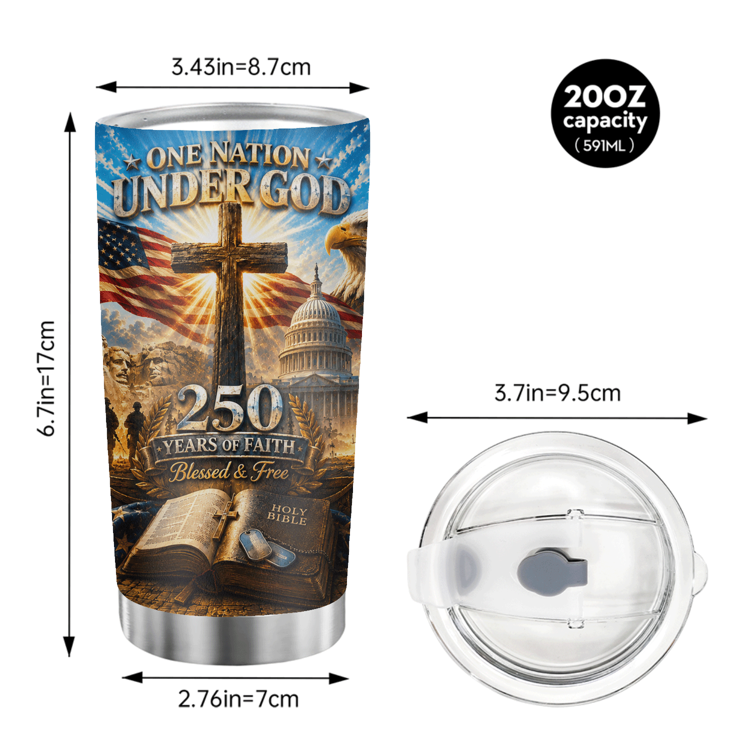One Nation Under God 250 Years of Faith 20oz Tumbler