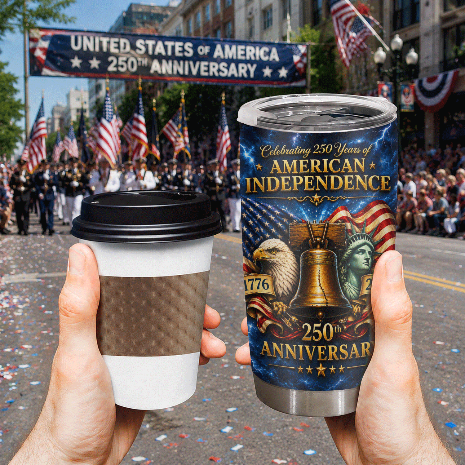 USA 250th Anniversary Eagle Liberty Bell 20oz Travel Mug
