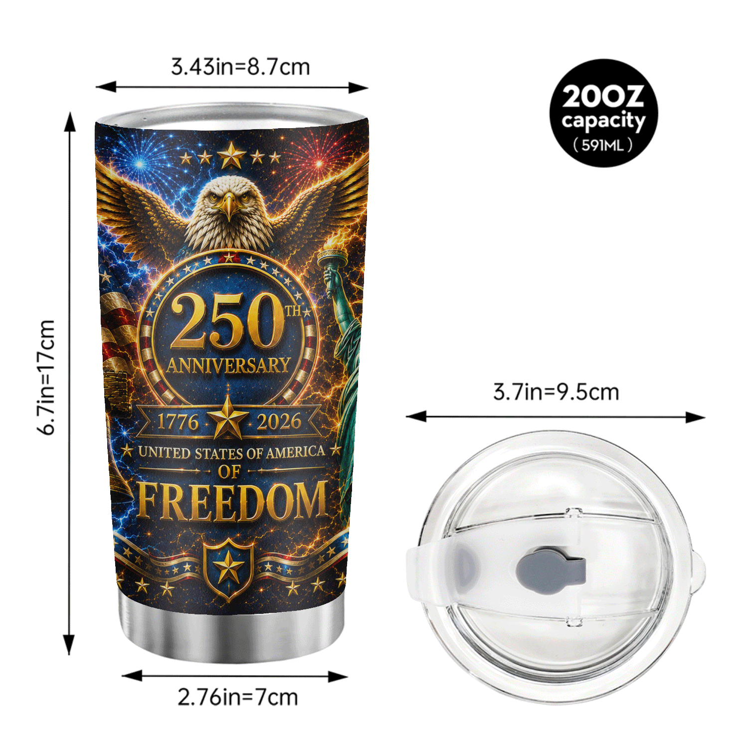 USA 250th Anniversary Freedom 20oz Stainless Tumbler