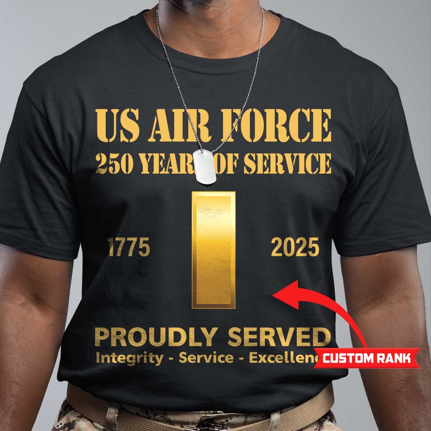 US Air Force 250 Years Of Service Custom Ranks/Insignia Front T-Shirt