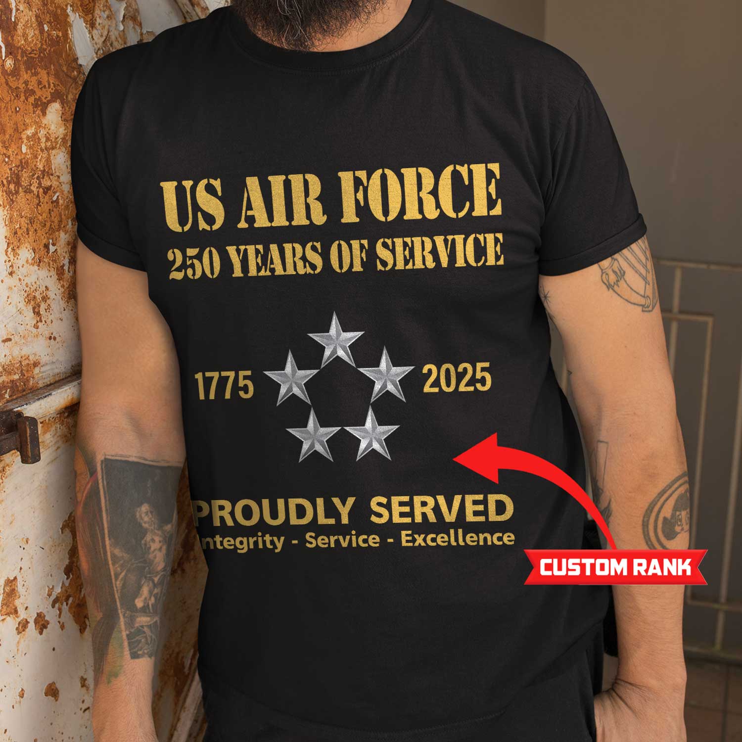 US Air Force 250 Years Of Service Custom Ranks/Insignia Front T-Shirt