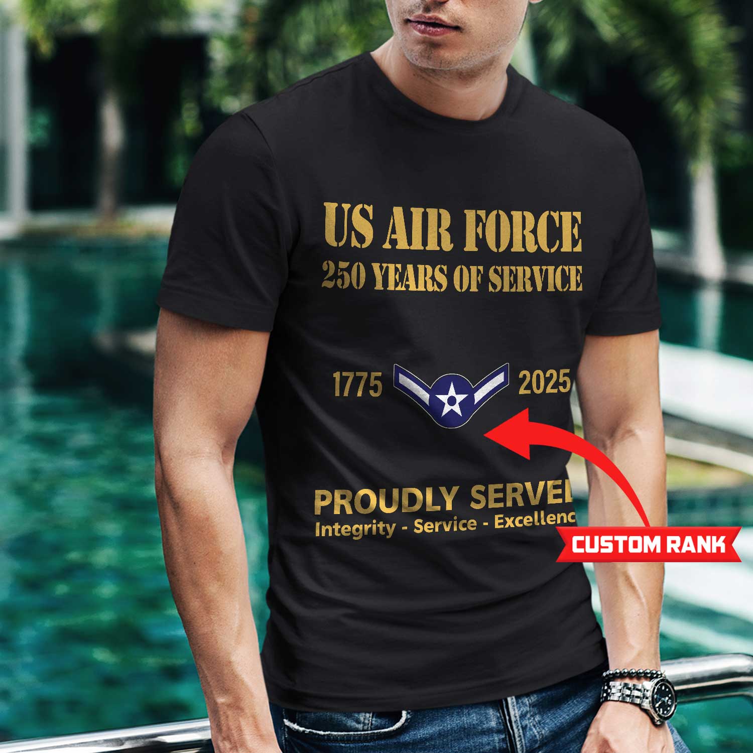 US Air Force 250 Years Of Service Custom Ranks/Insignia Front T-Shirt
