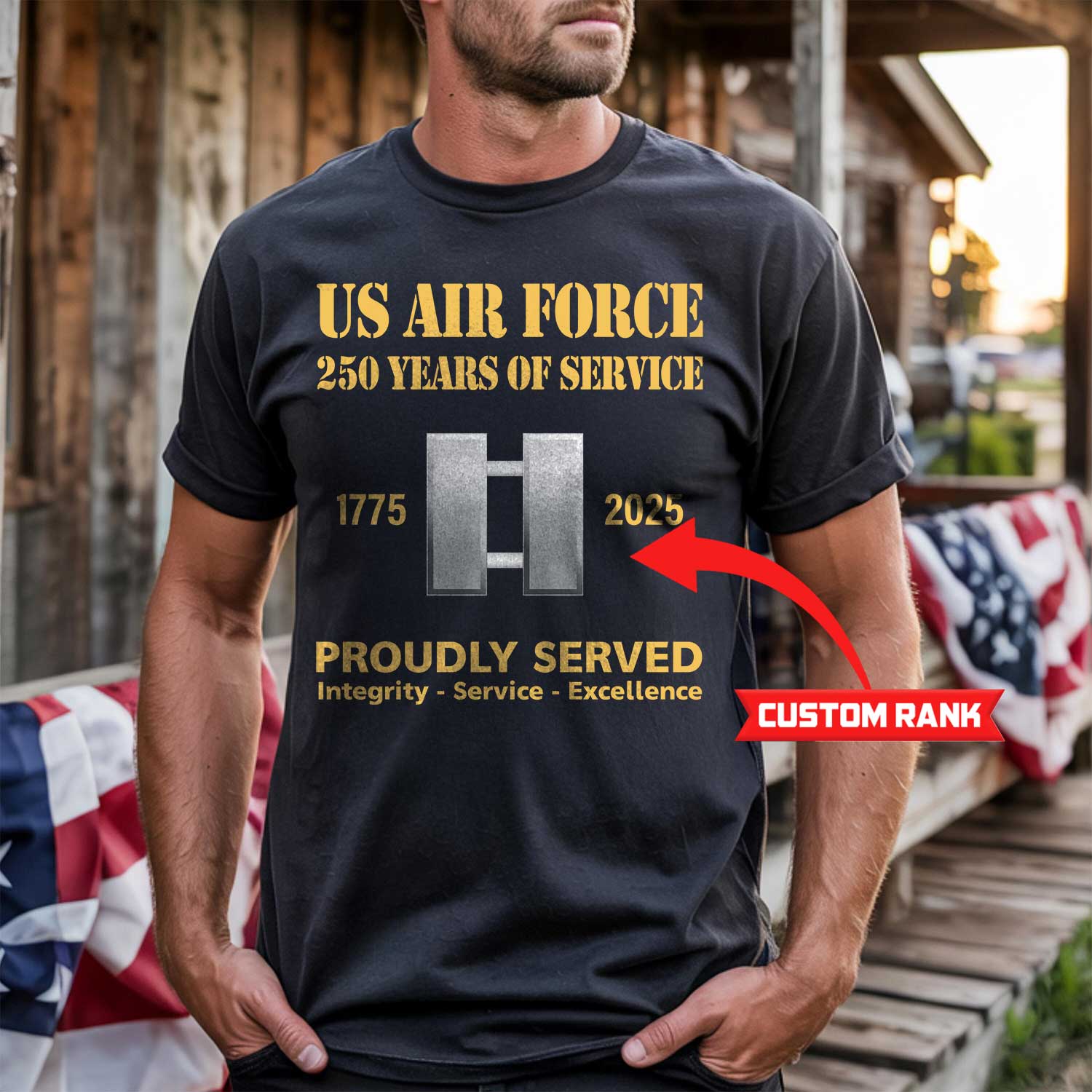 US Air Force 250 Years Of Service Custom Ranks/Insignia Front T-Shirt