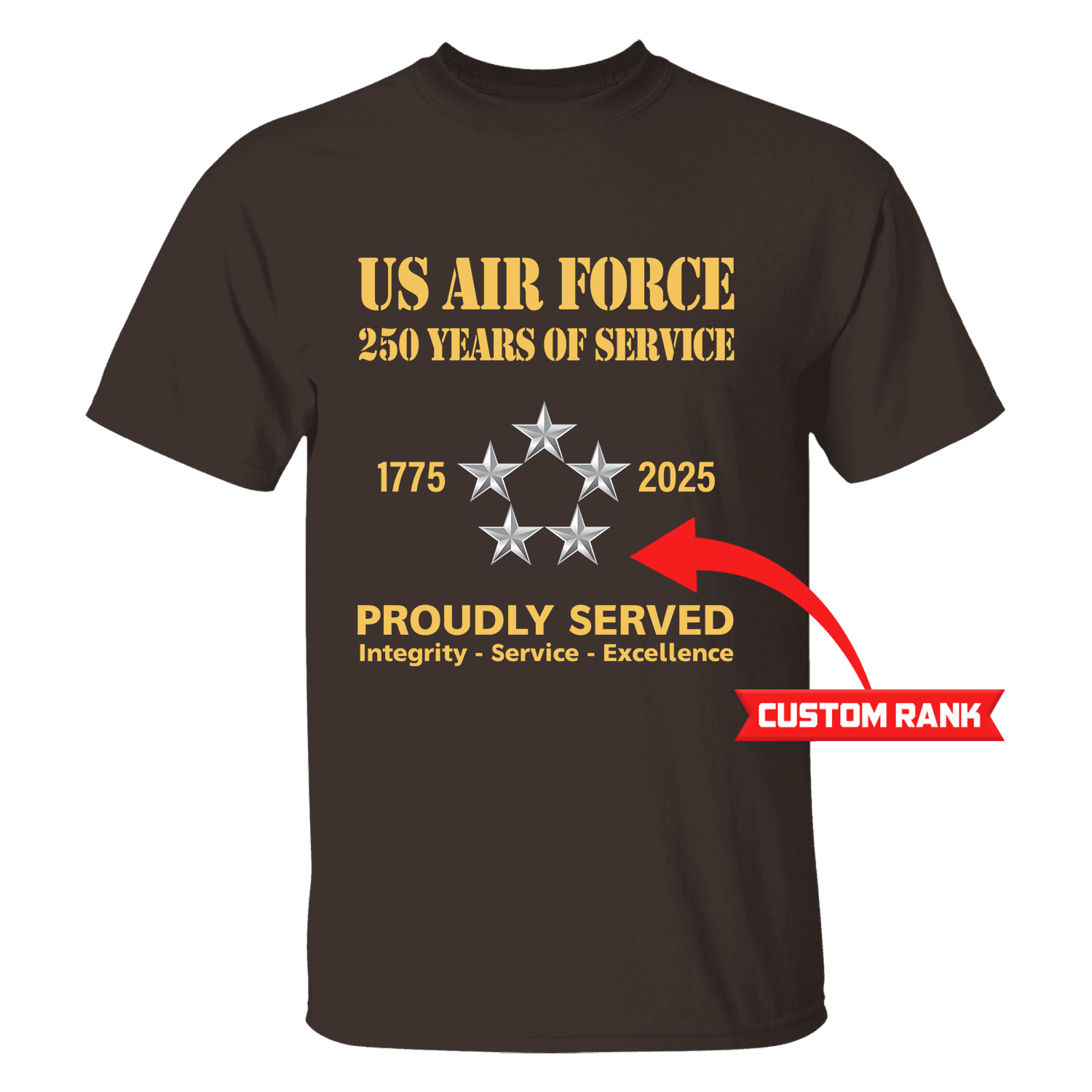 US Air Force 250 Years Of Service Custom Ranks/Insignia Front T-Shirt