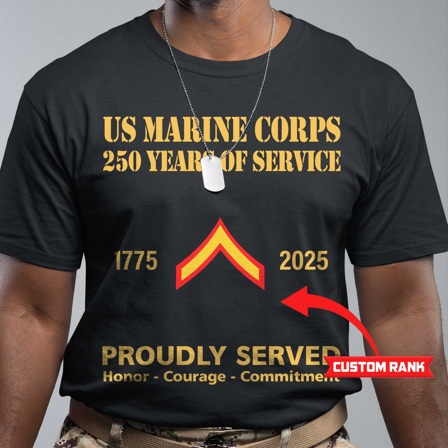 MARlNE 250 Years Of Service Custom Ranks/Insignia Front T-Shirt