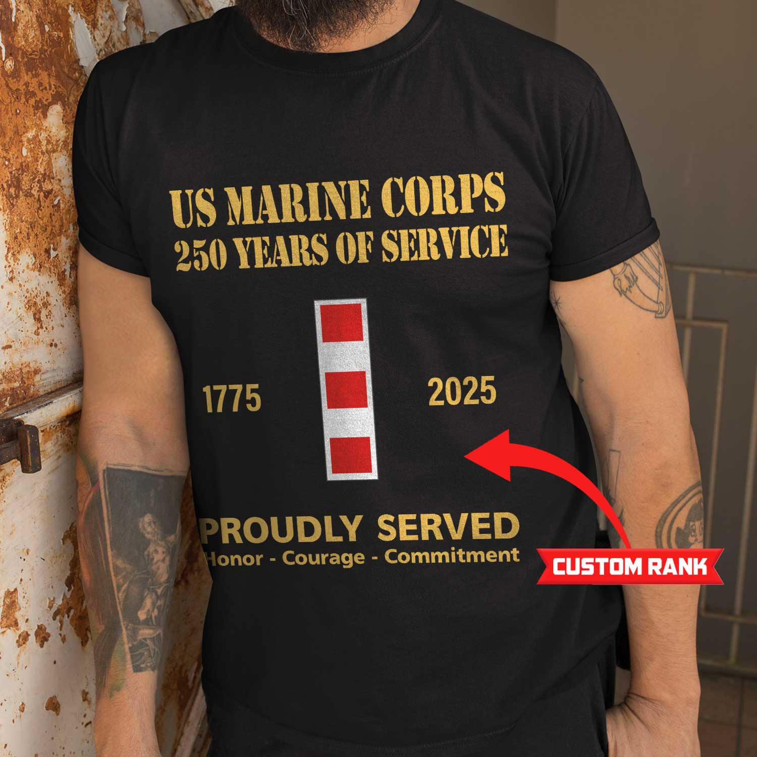 MARlNE 250 Years Of Service Custom Ranks/Insignia Front T-Shirt