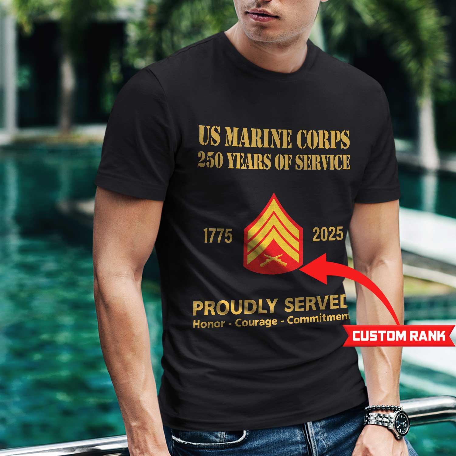 MARlNE 250 Years Of Service Custom Ranks/Insignia Front T-Shirt