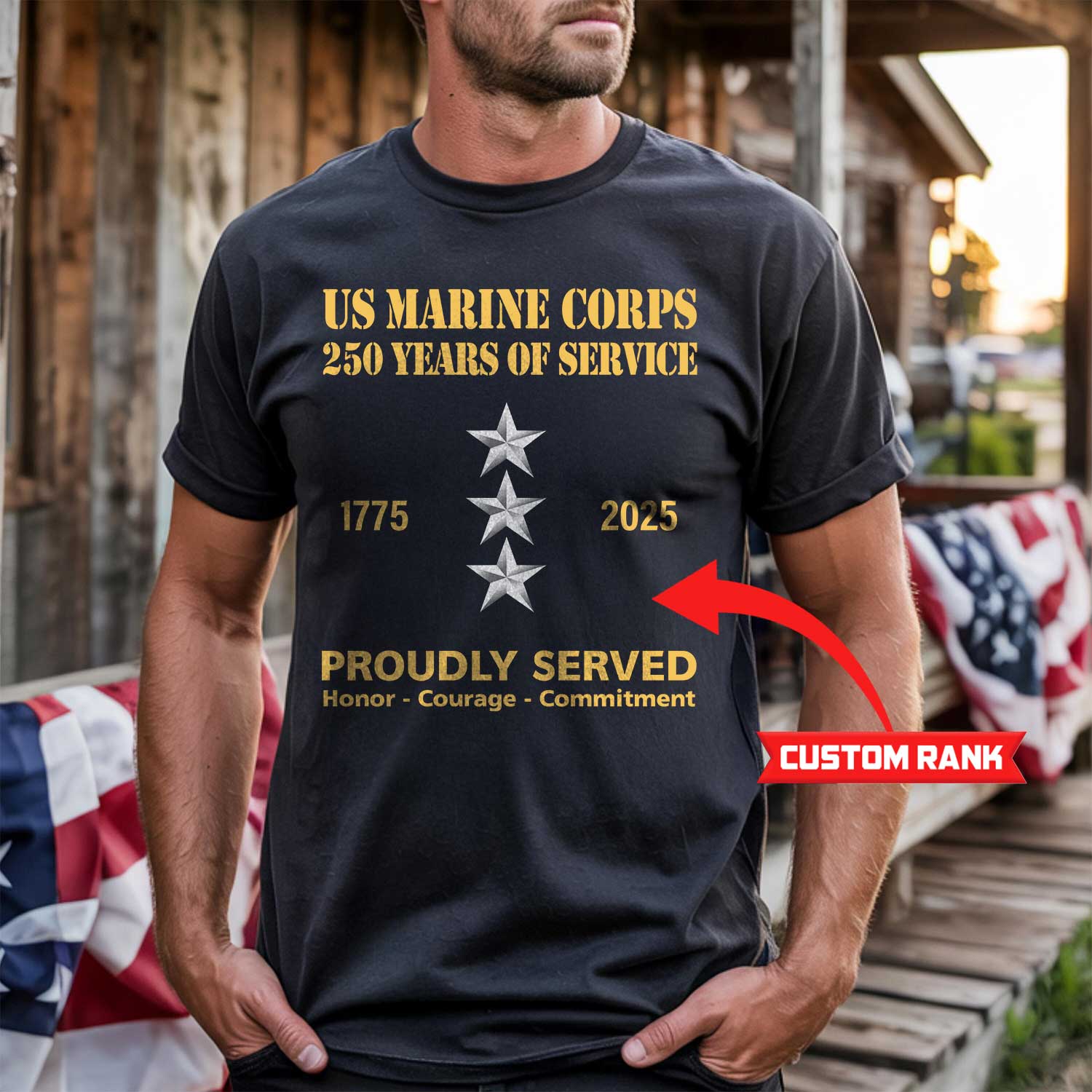 MARlNE 250 Years Of Service Custom Ranks/Insignia Front T-Shirt