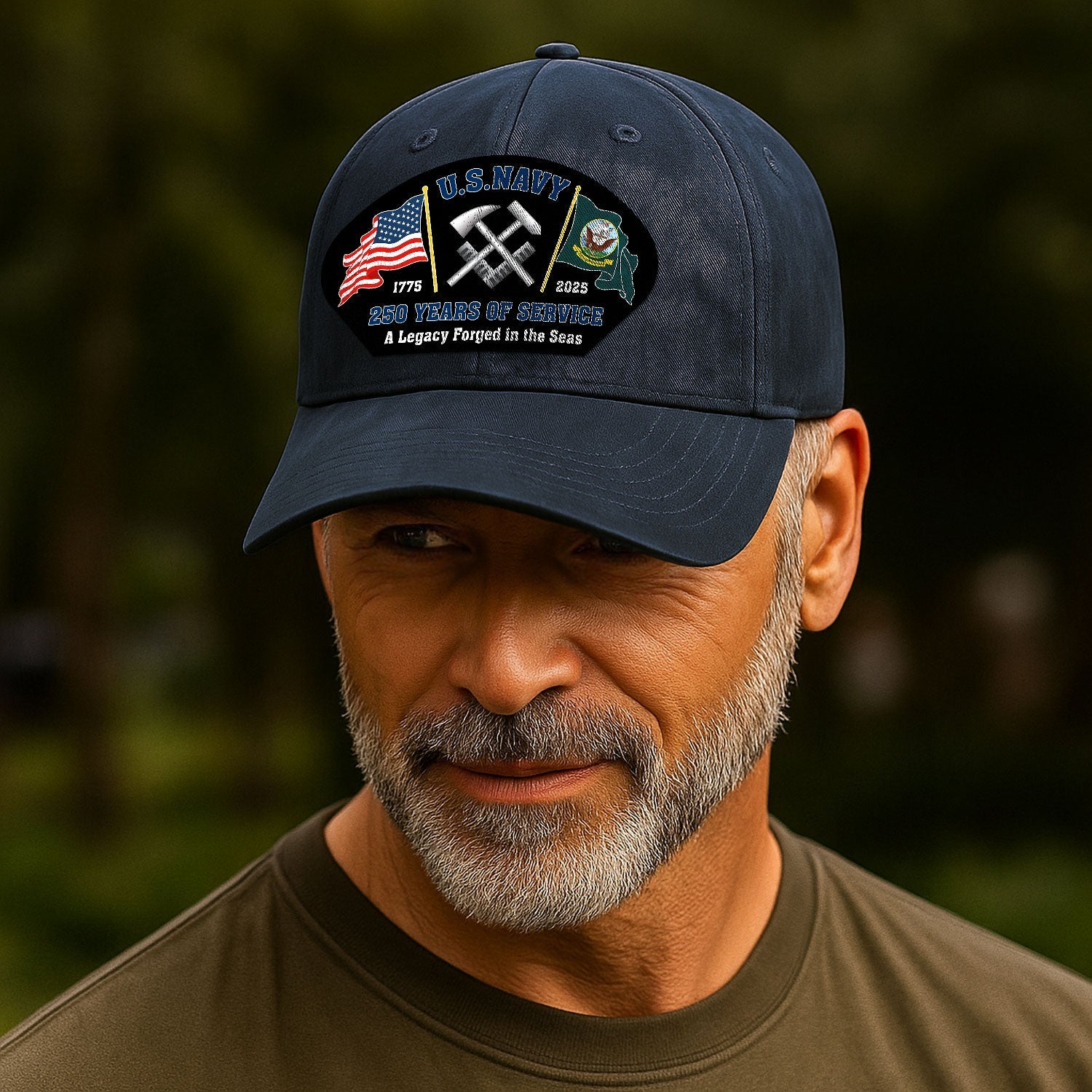 Custom Ranks US Navy Premium Washed Denim Cap DC001