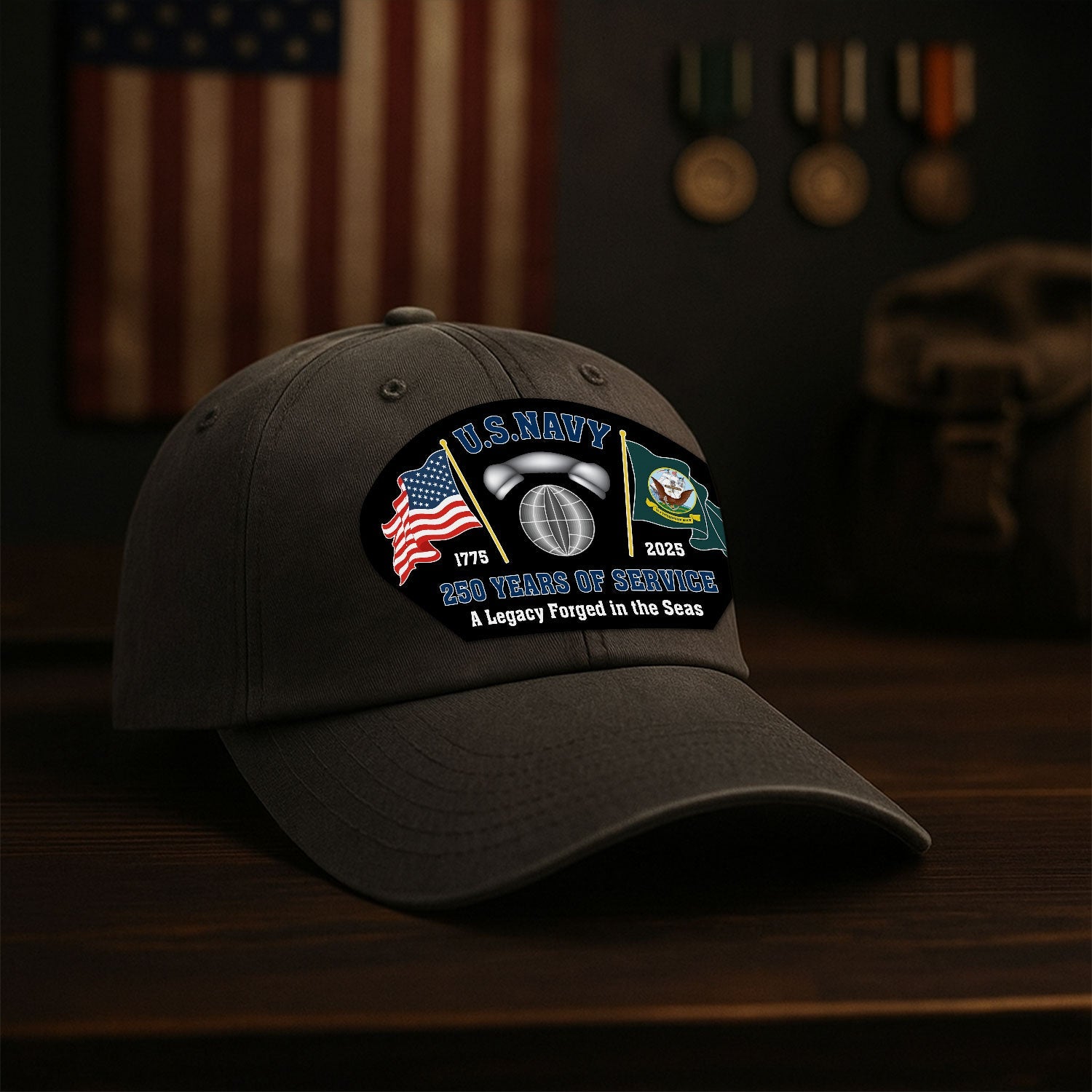 Custom Ranks US Navy Premium Washed Denim Cap DC001