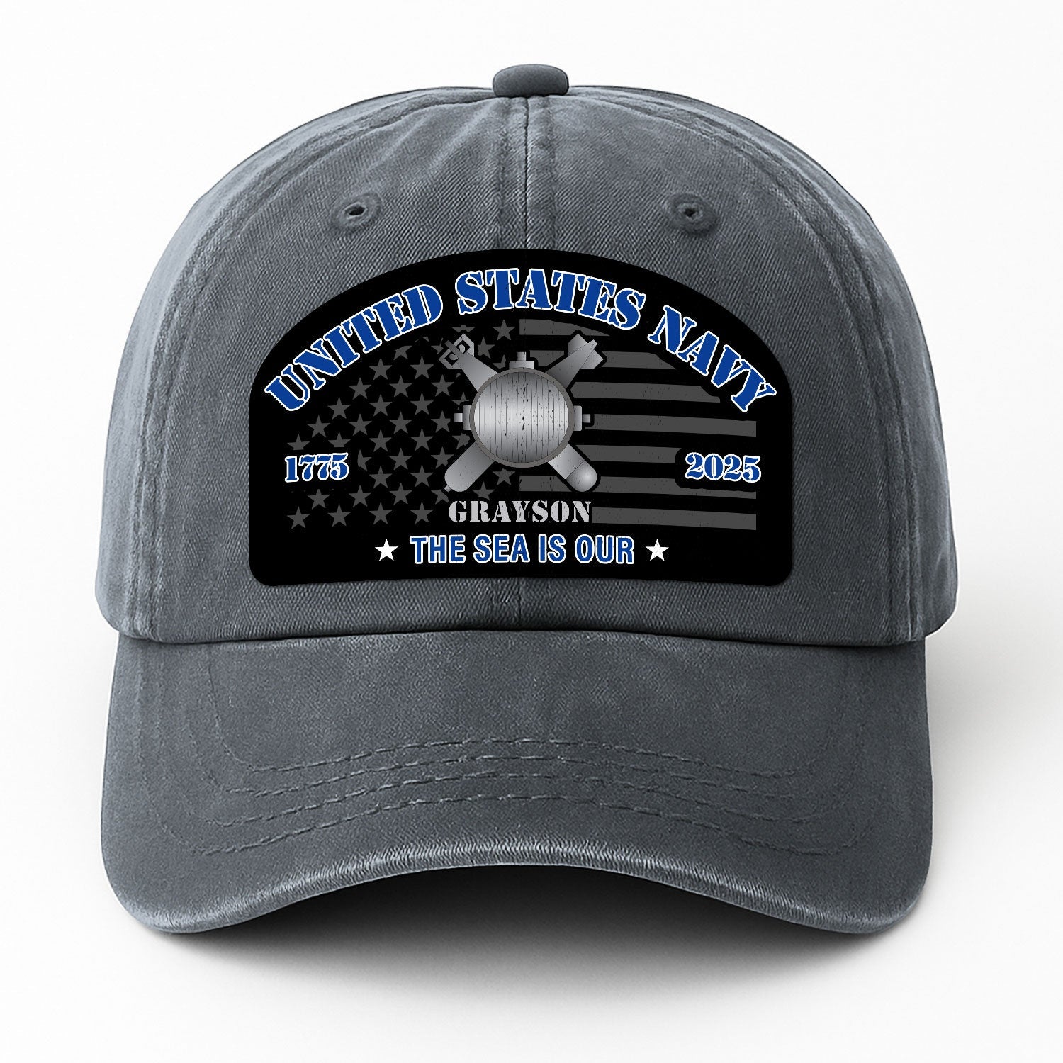 Custom Ranks & Text US Navy Premium Washed Denim Cap DC002