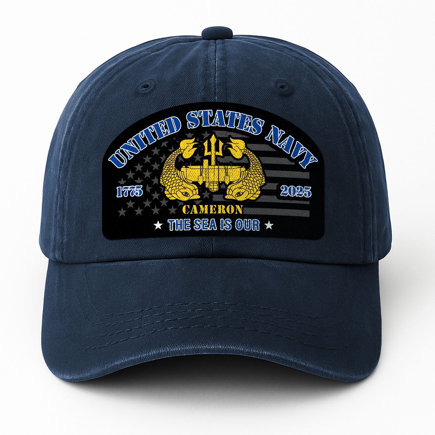 Custom Ranks & Text US Navy Premium Washed Denim Cap DC002