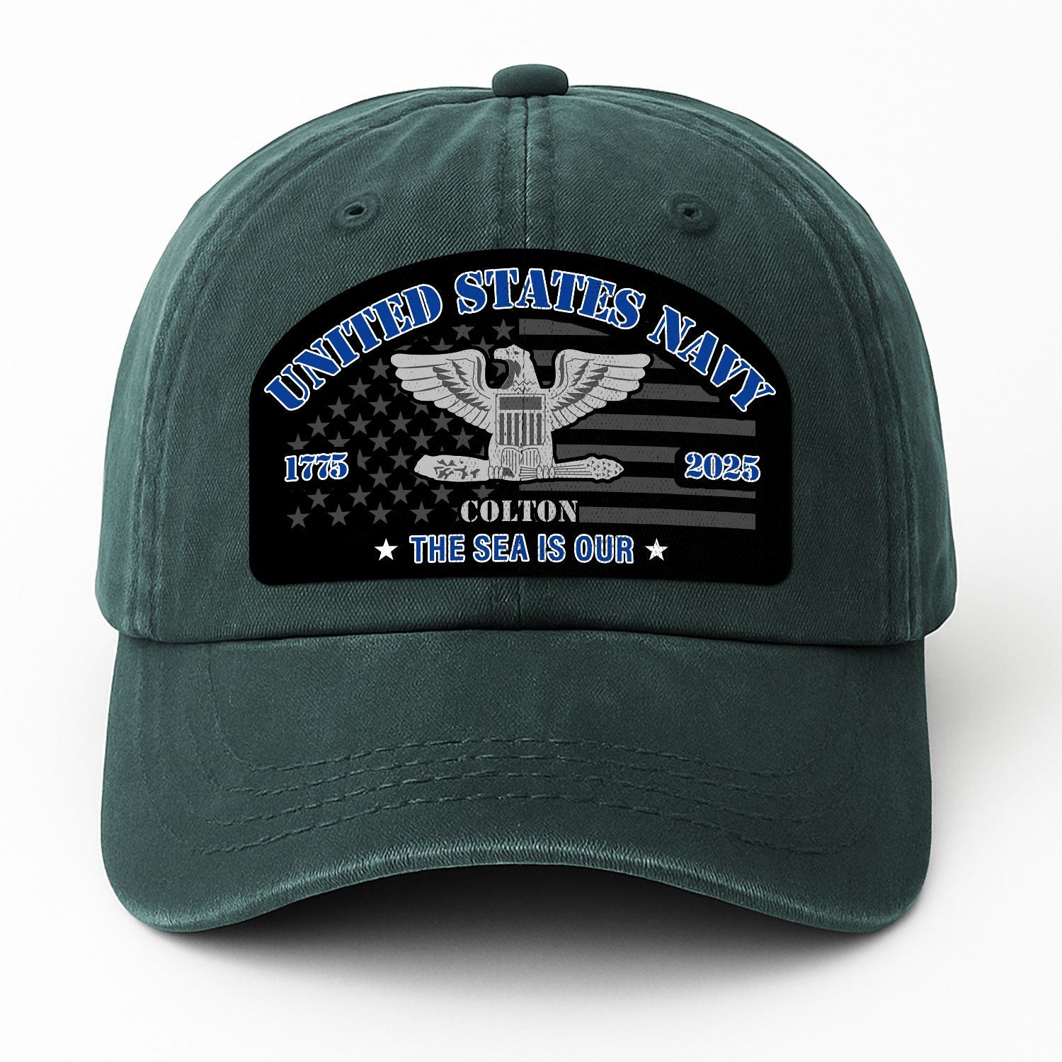 Custom Ranks & Text US Navy Premium Washed Denim Cap DC002