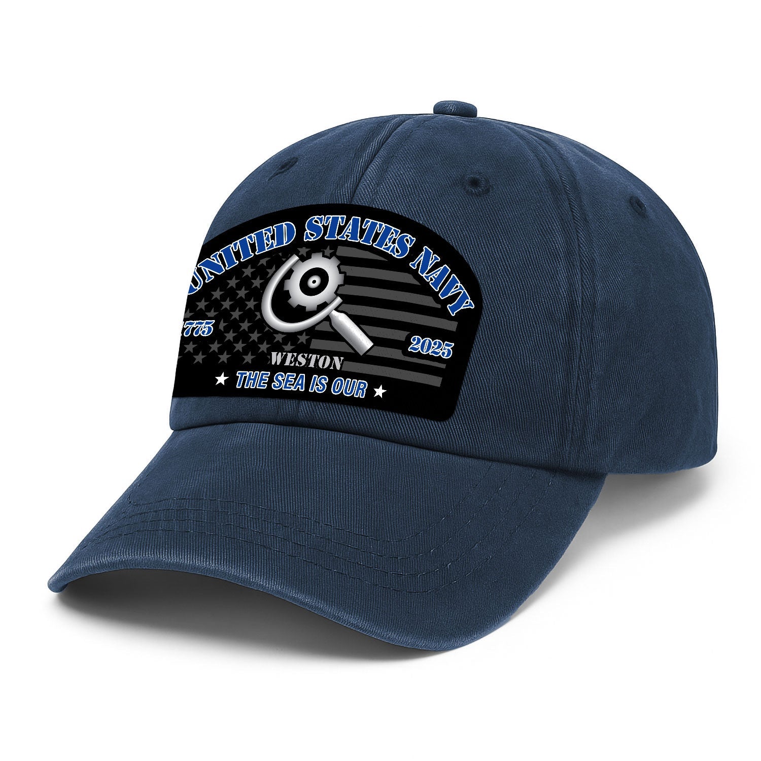 Custom Ranks & Text US Navy Premium Washed Denim Cap DC002