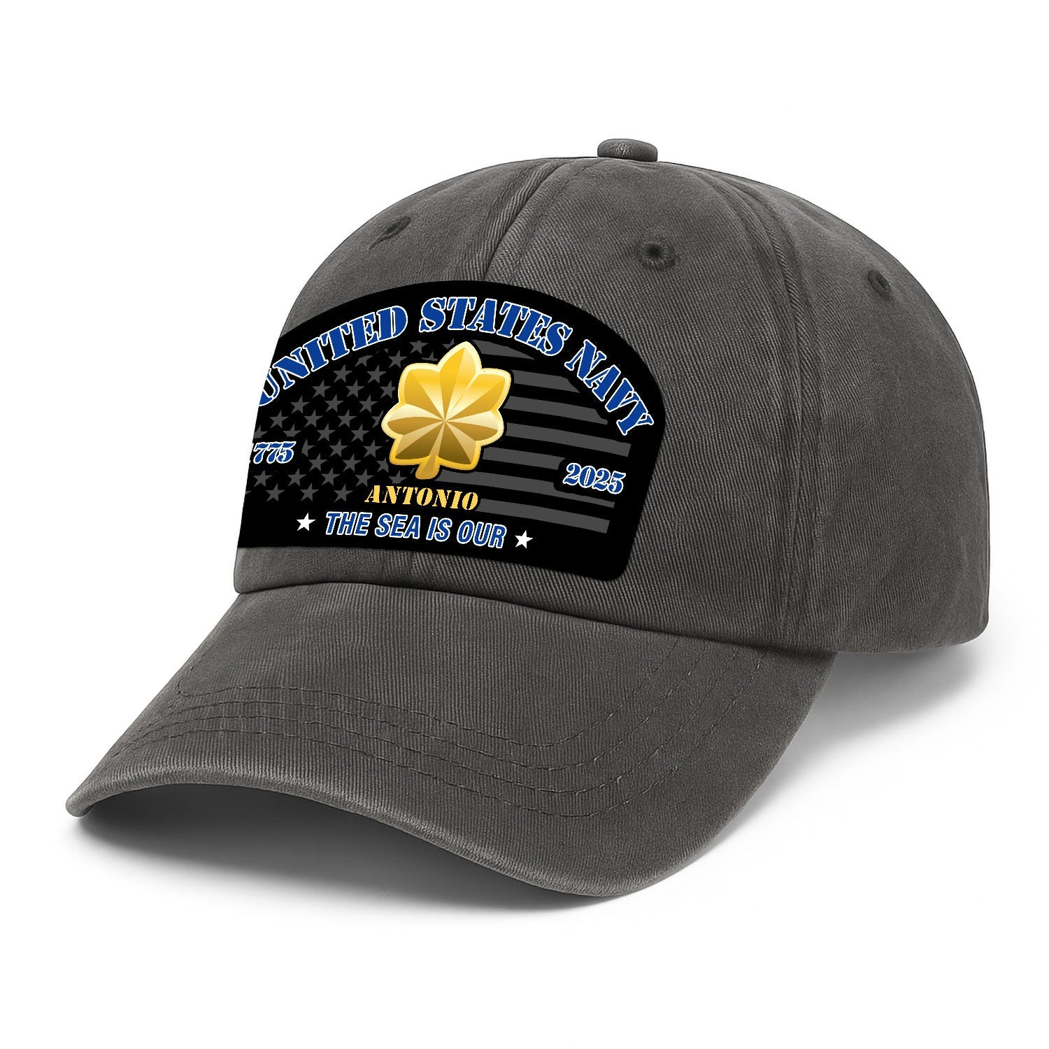 Custom Ranks & Text US Navy Premium Washed Denim Cap DC002