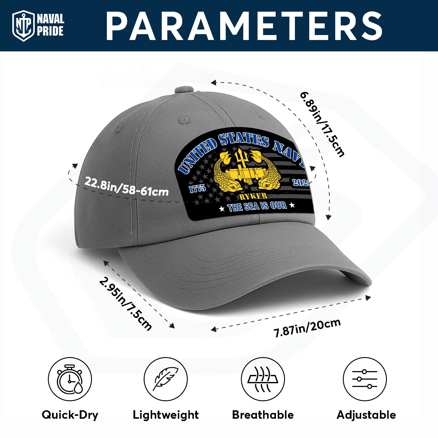 Custom Ranks & Text US Navy Premium Washed Denim Cap DC002