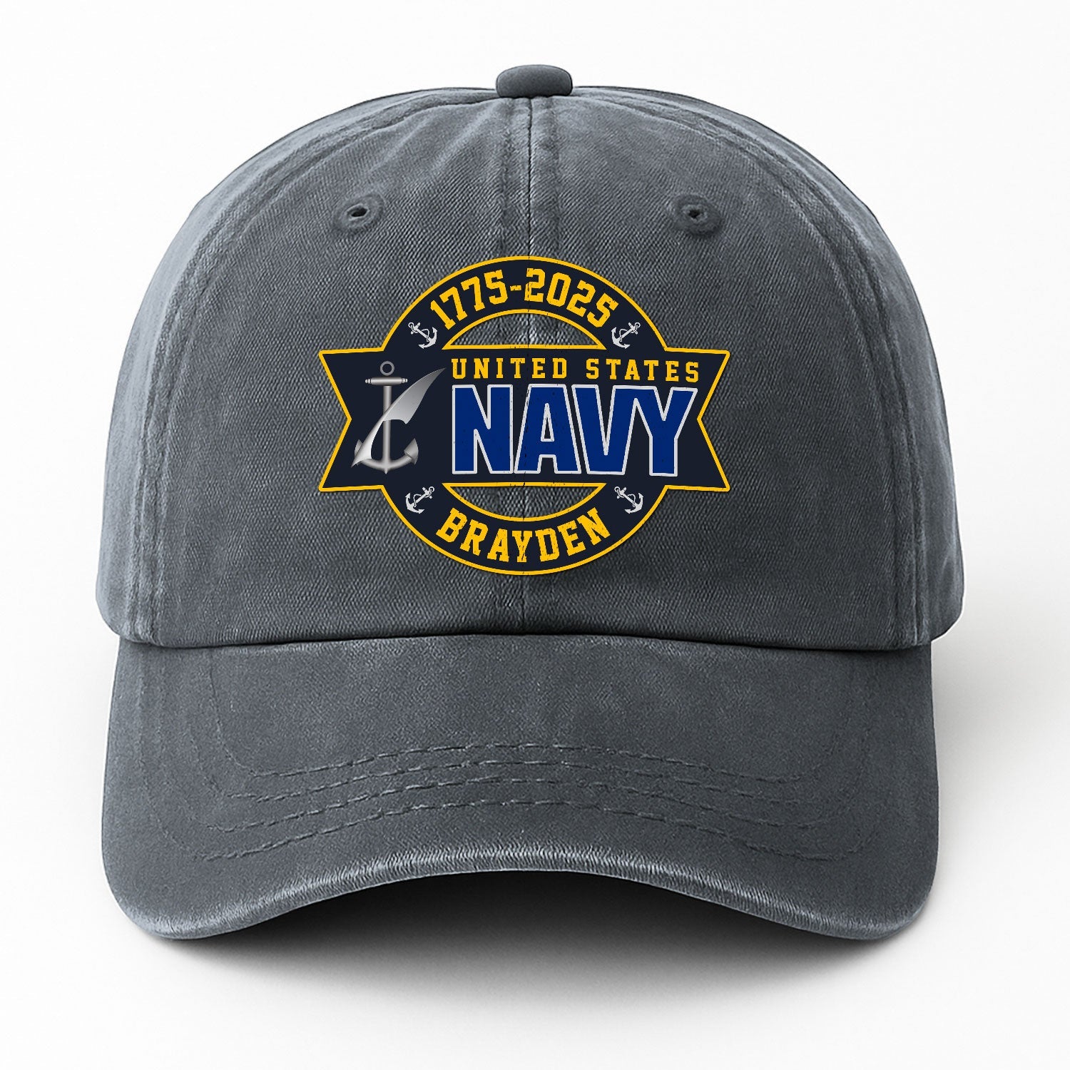 Custom Ranks & Text US Navy Premium Washed Denim Cap DC003