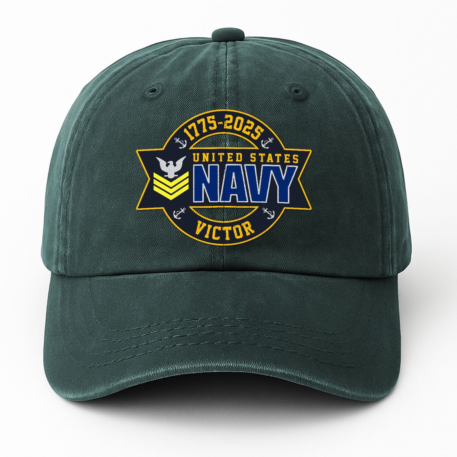 Custom Ranks & Text US Navy Premium Washed Denim Cap DC003