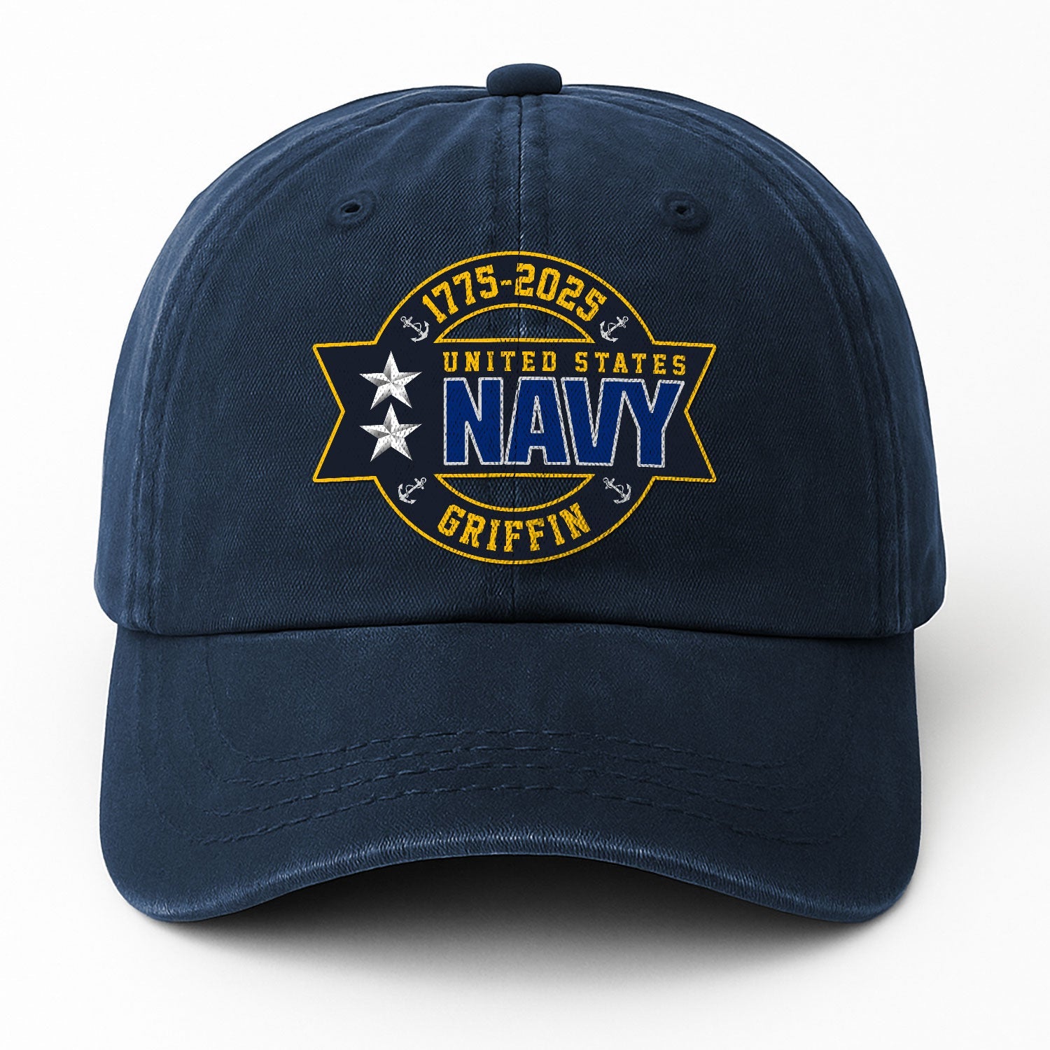 Custom Ranks & Text US Navy Premium Washed Denim Cap DC003