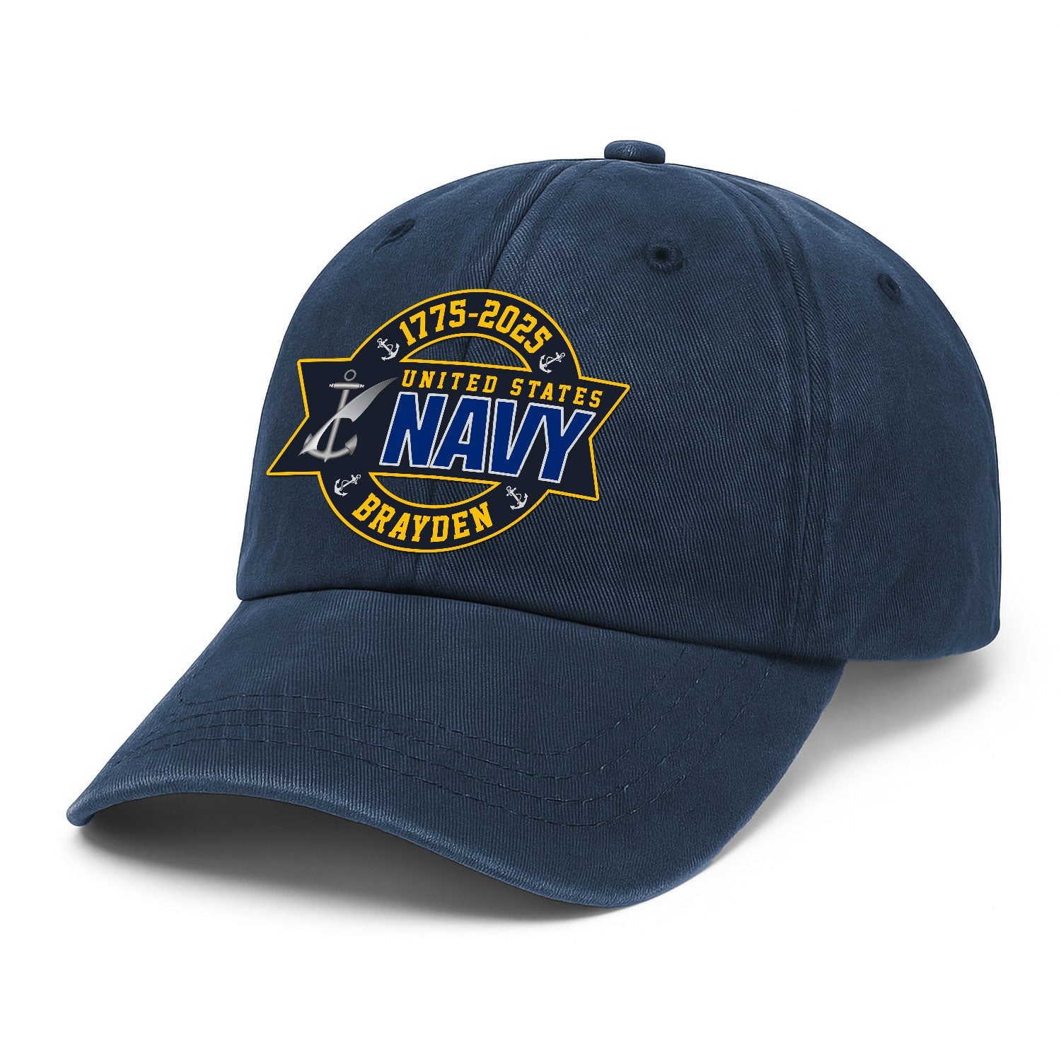 Custom Ranks & Text US Navy Premium Washed Denim Cap DC003