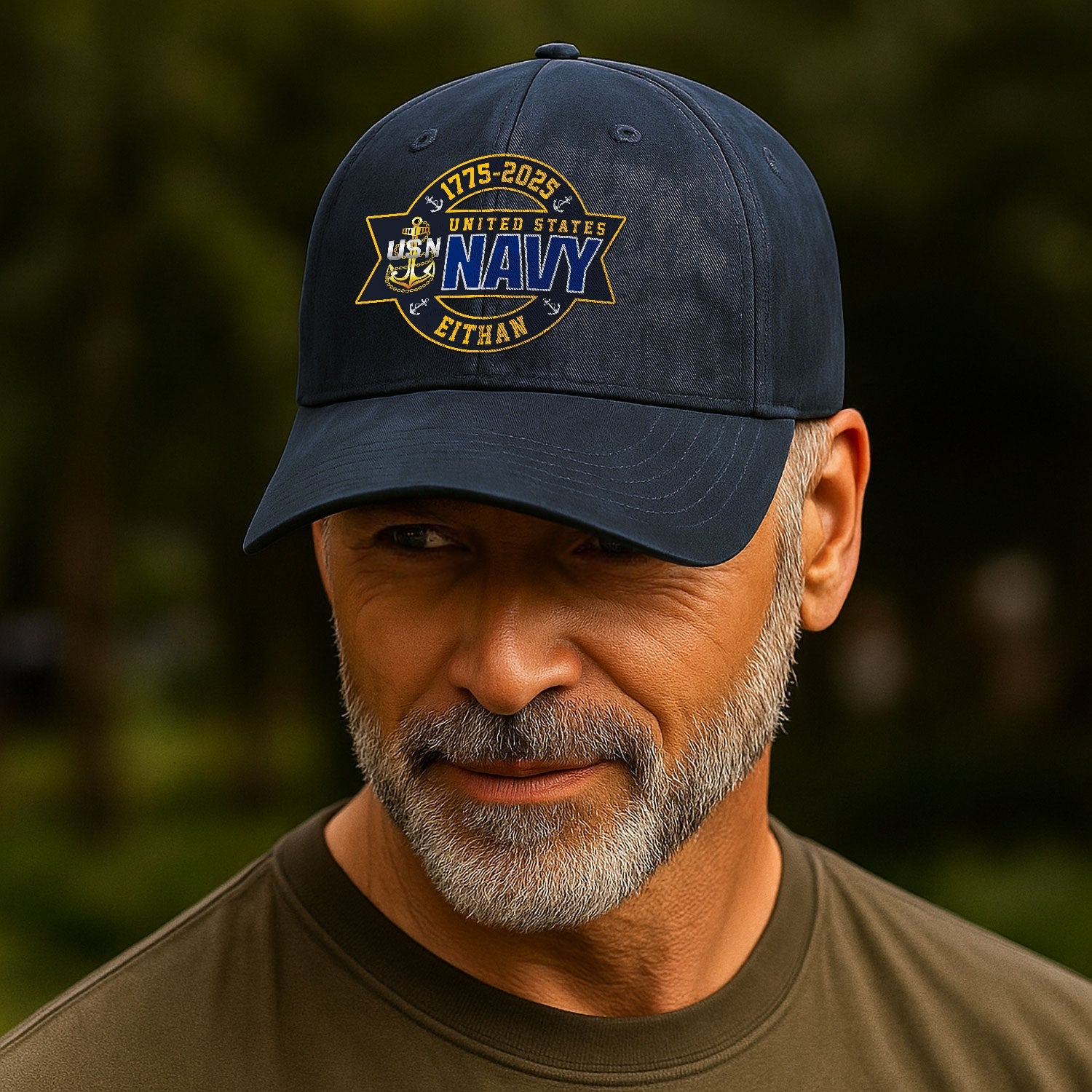 Custom Ranks & Text US Navy Premium Washed Denim Cap DC003