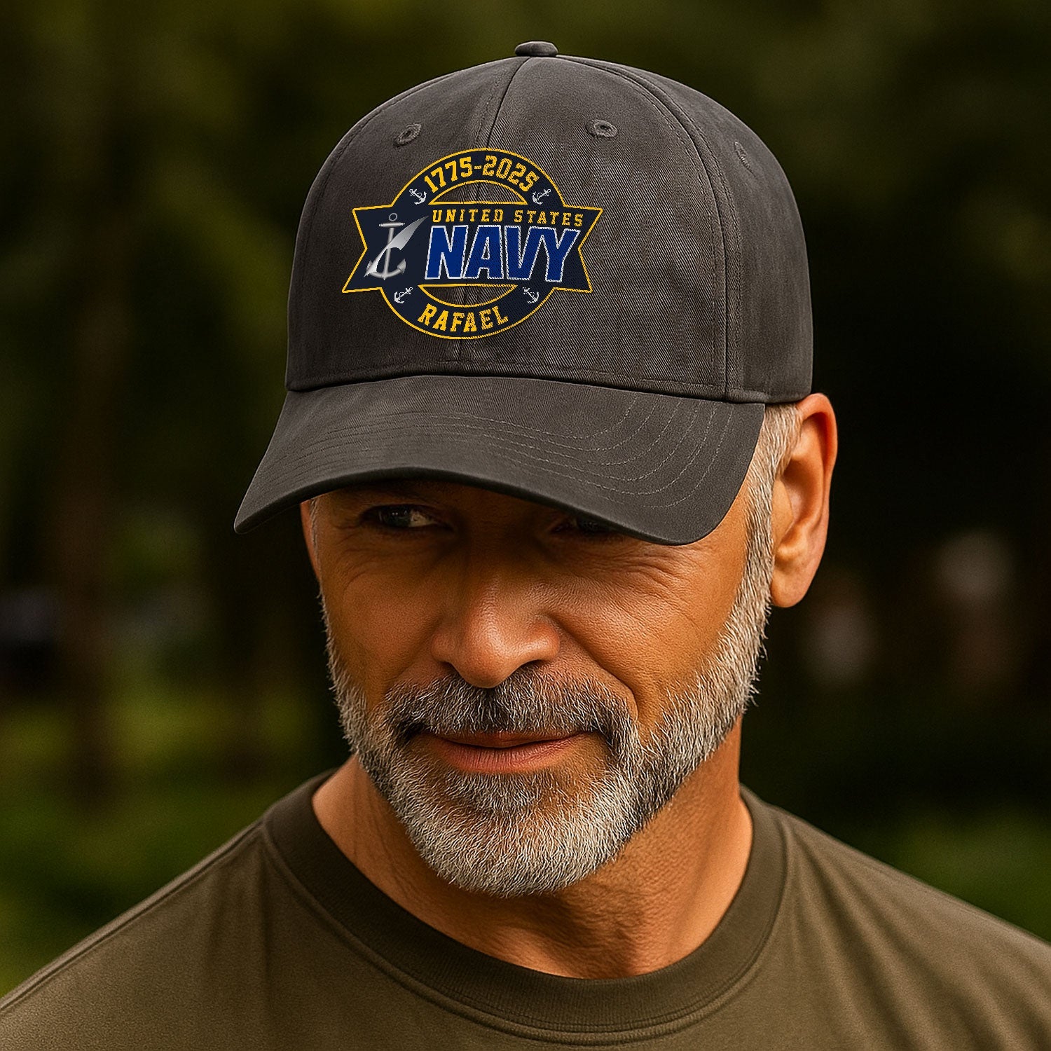 Custom Ranks & Text US Navy Premium Washed Denim Cap DC003