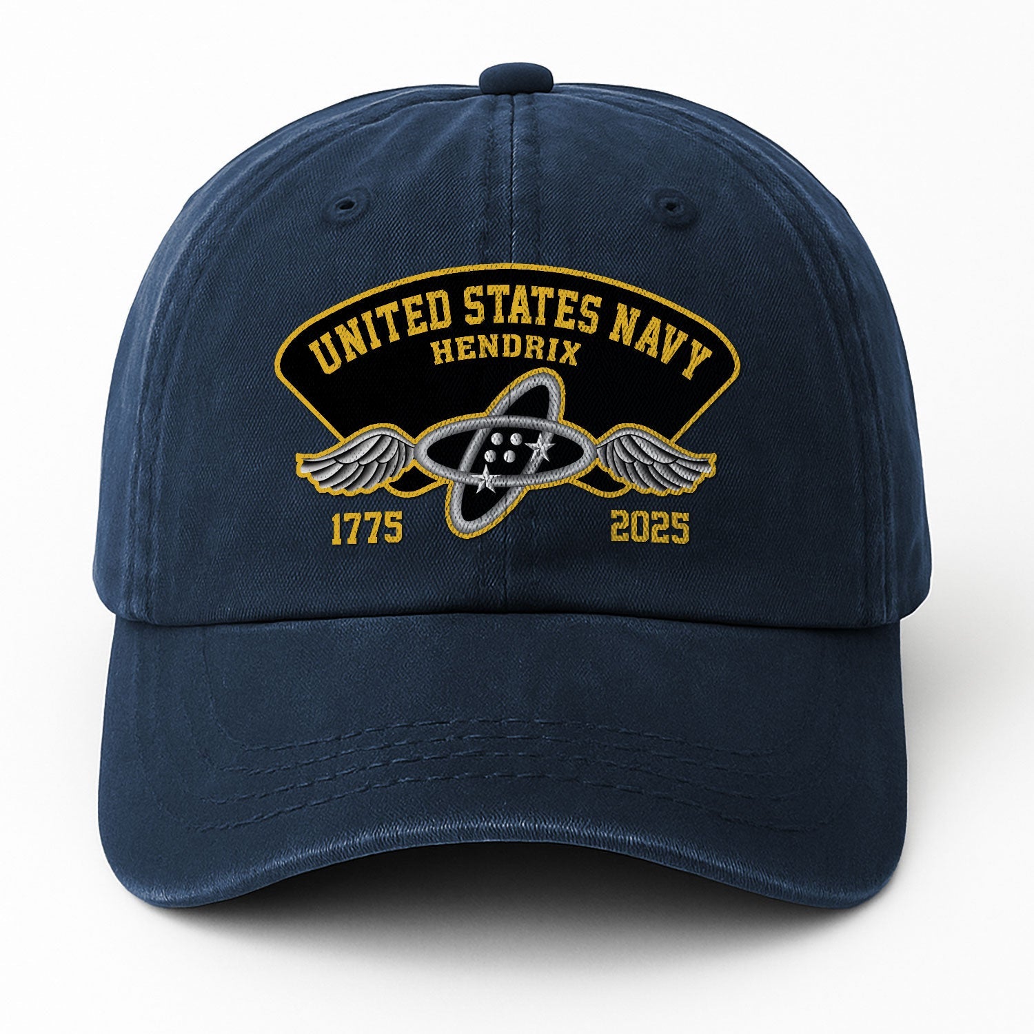 Custom Ranks & Text US Navy Premium Washed Denim Cap DC004
